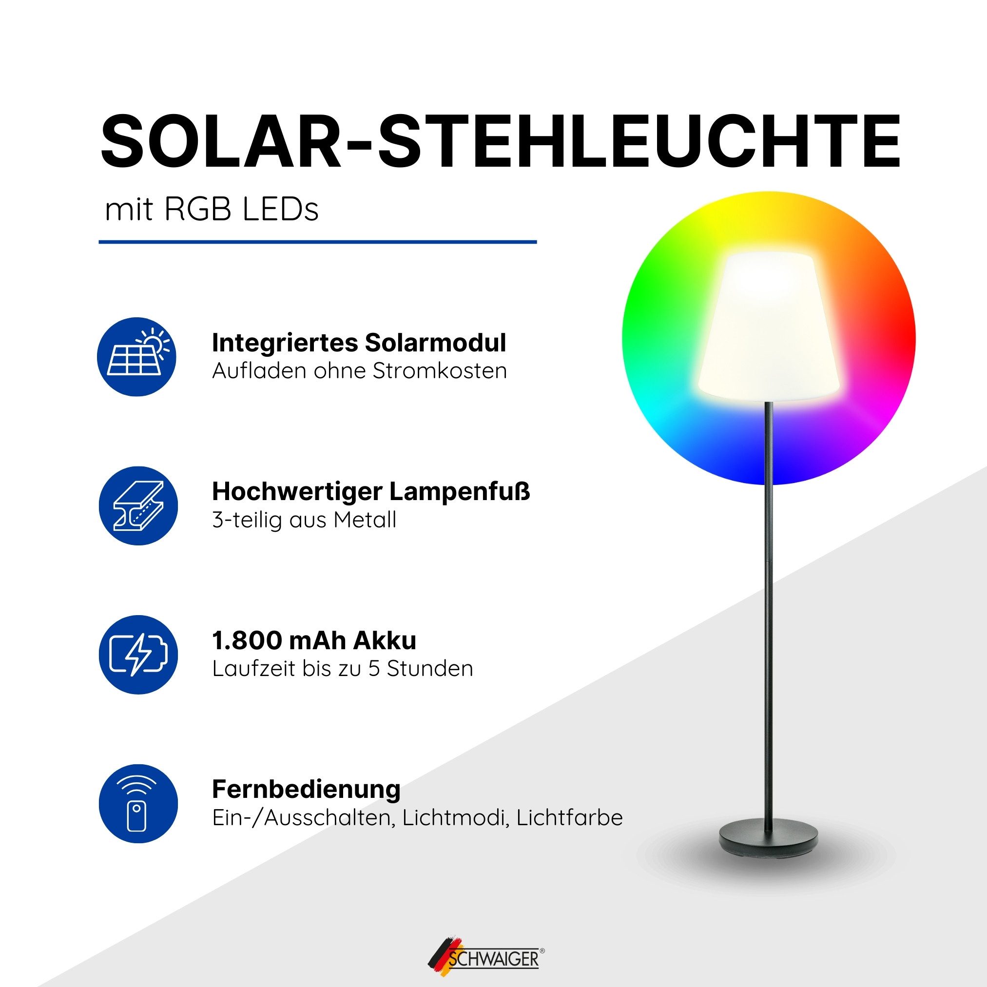 Schwaiger LED Außen-Stehlampe 658262, LED, integriertes Solarmodul, Farbwechseleffekt, IP44