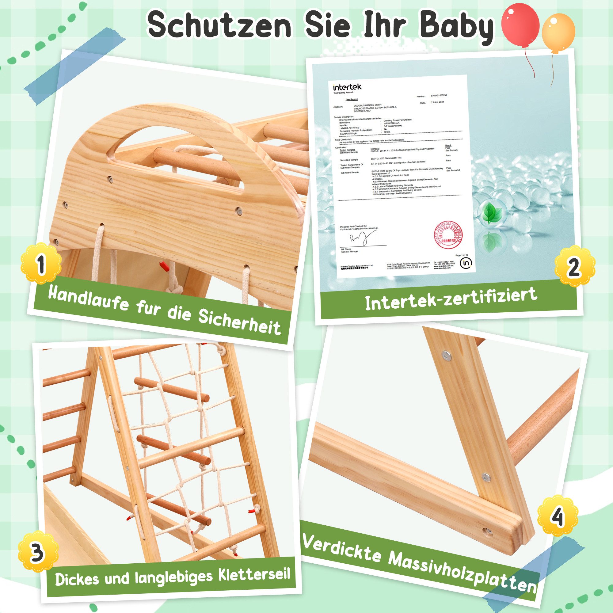 Merax Klettergerüst 8-in-1 Kletterdreieck aus Holz, (Rutschbahn, Schaukel, günstig online kaufen