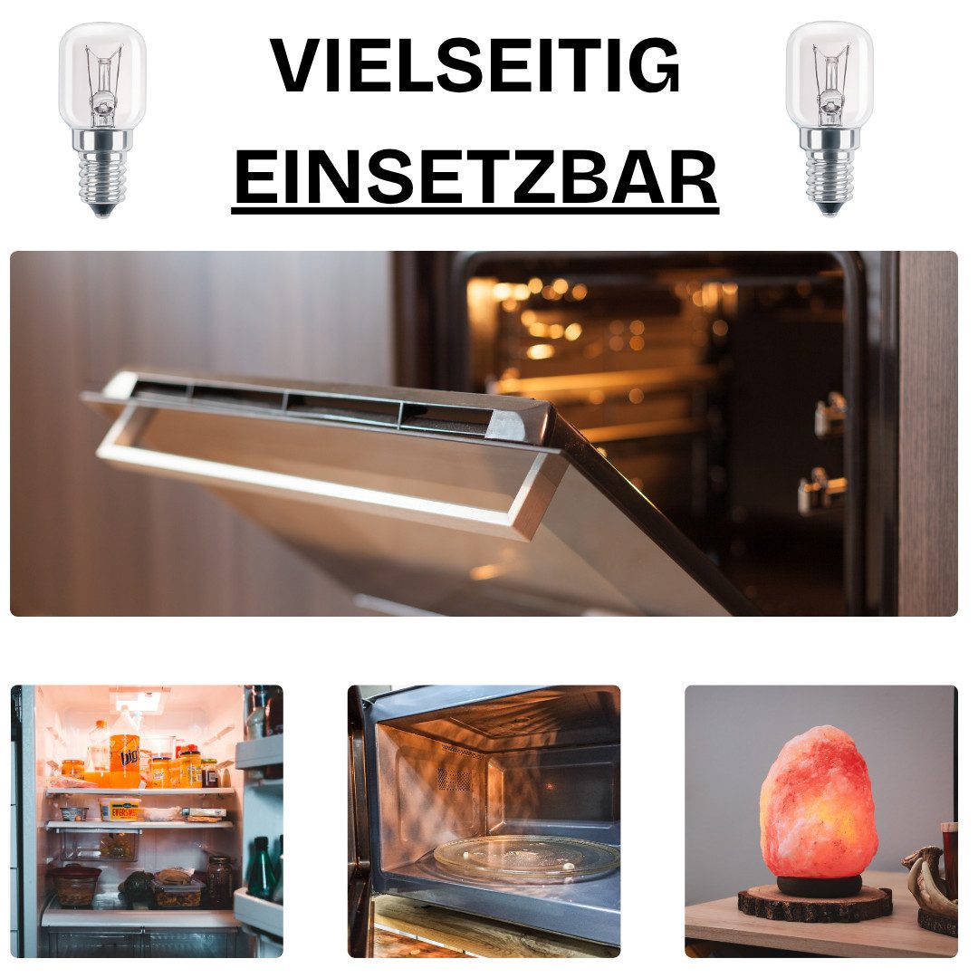 RACEL Spezialleuchtmittel 2x E14 Backofenlampe 25W 300°C Warmweiß Kühlschranklampe 125 Lumen, E14, 2 St., Warmweiß