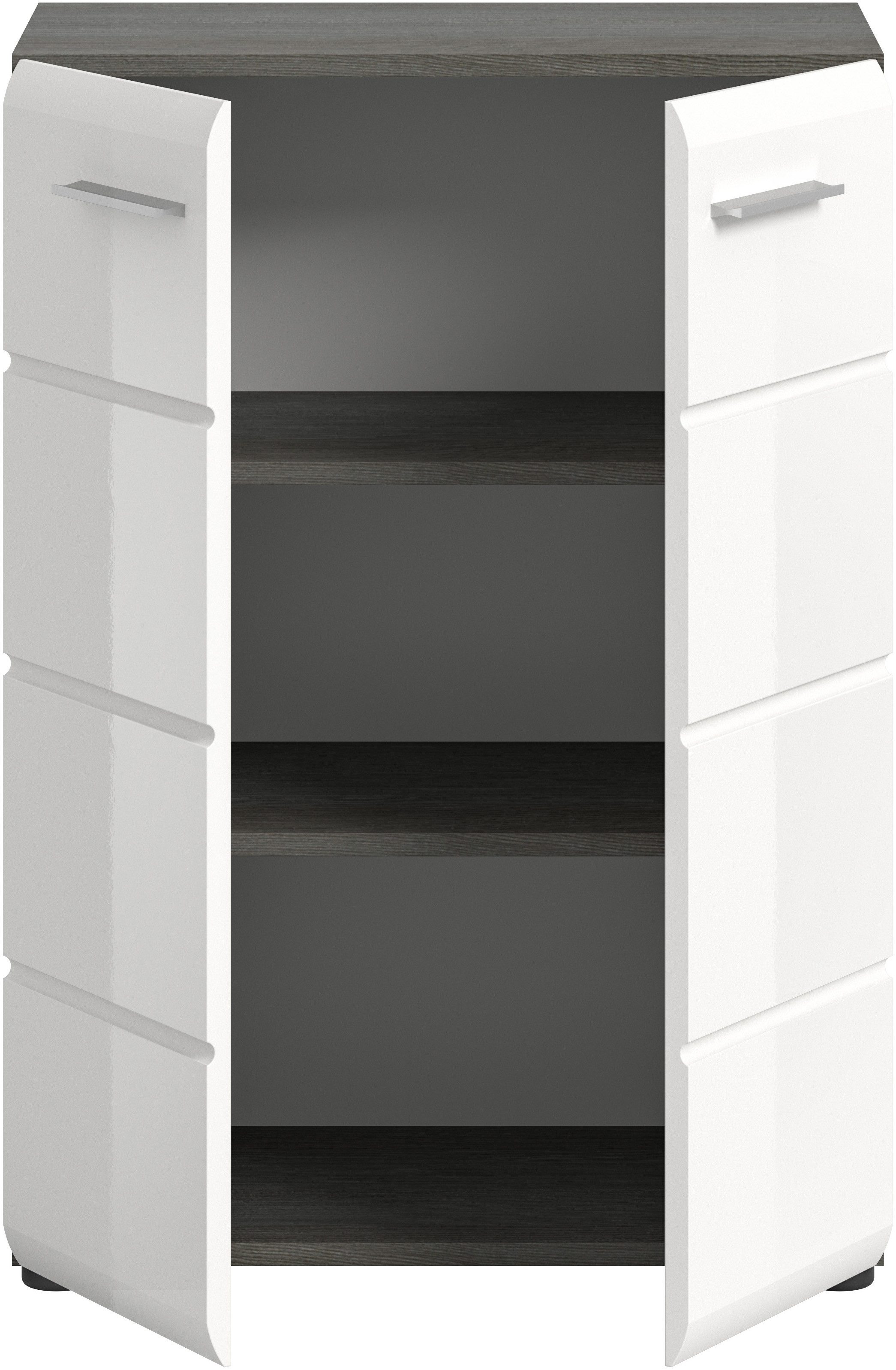 INOSIGN Kommode Rumba, Breite 60cm, in Rauchsilber Nachbildung/ Weiß Hochglanz, Kommode, Sideboard, Schrank