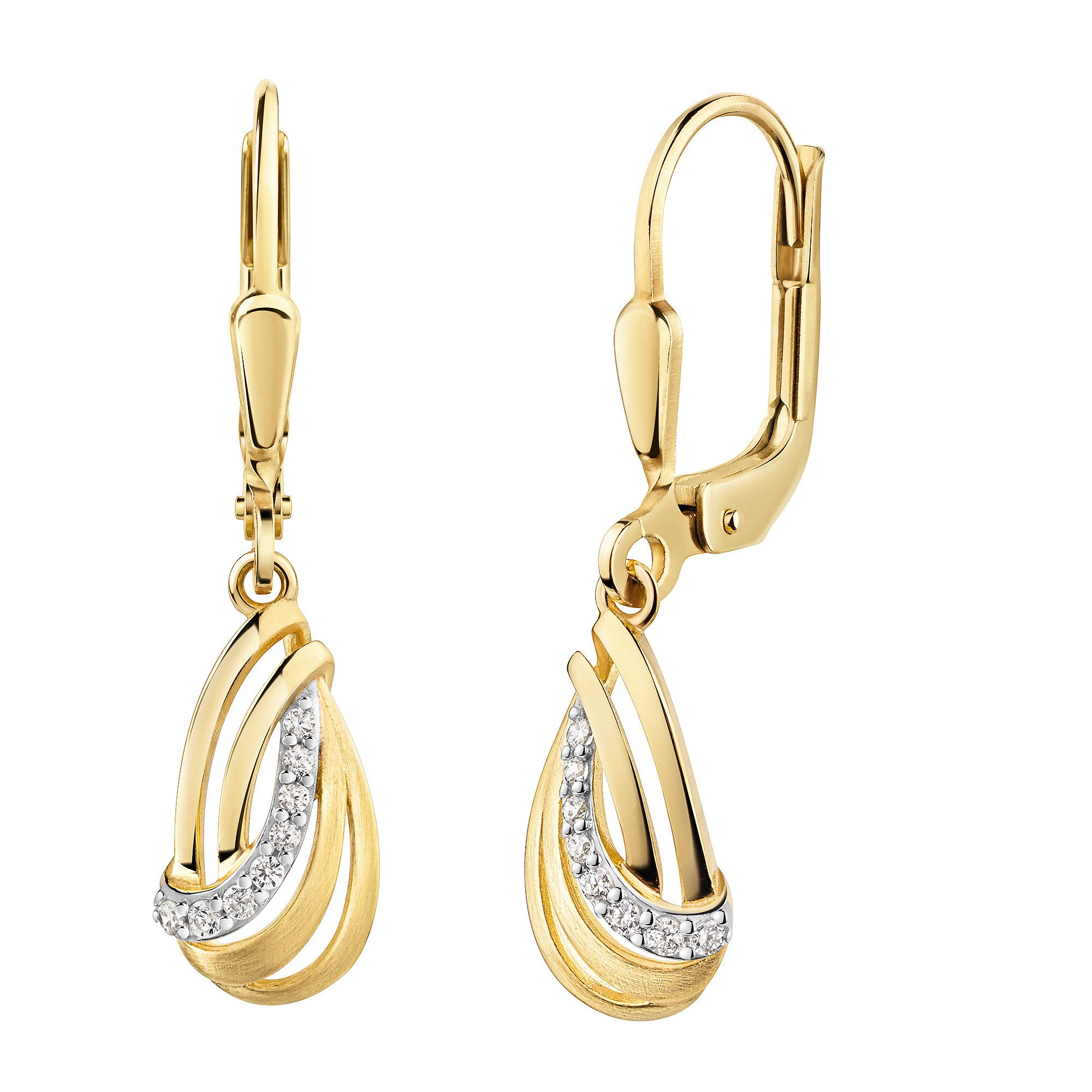 Firetti Paar Ohrhänger Schmuck Geschenk Gold 333 Ohrschmuck Ohrringe Welle bicolor, mit Zirkonia (synth)