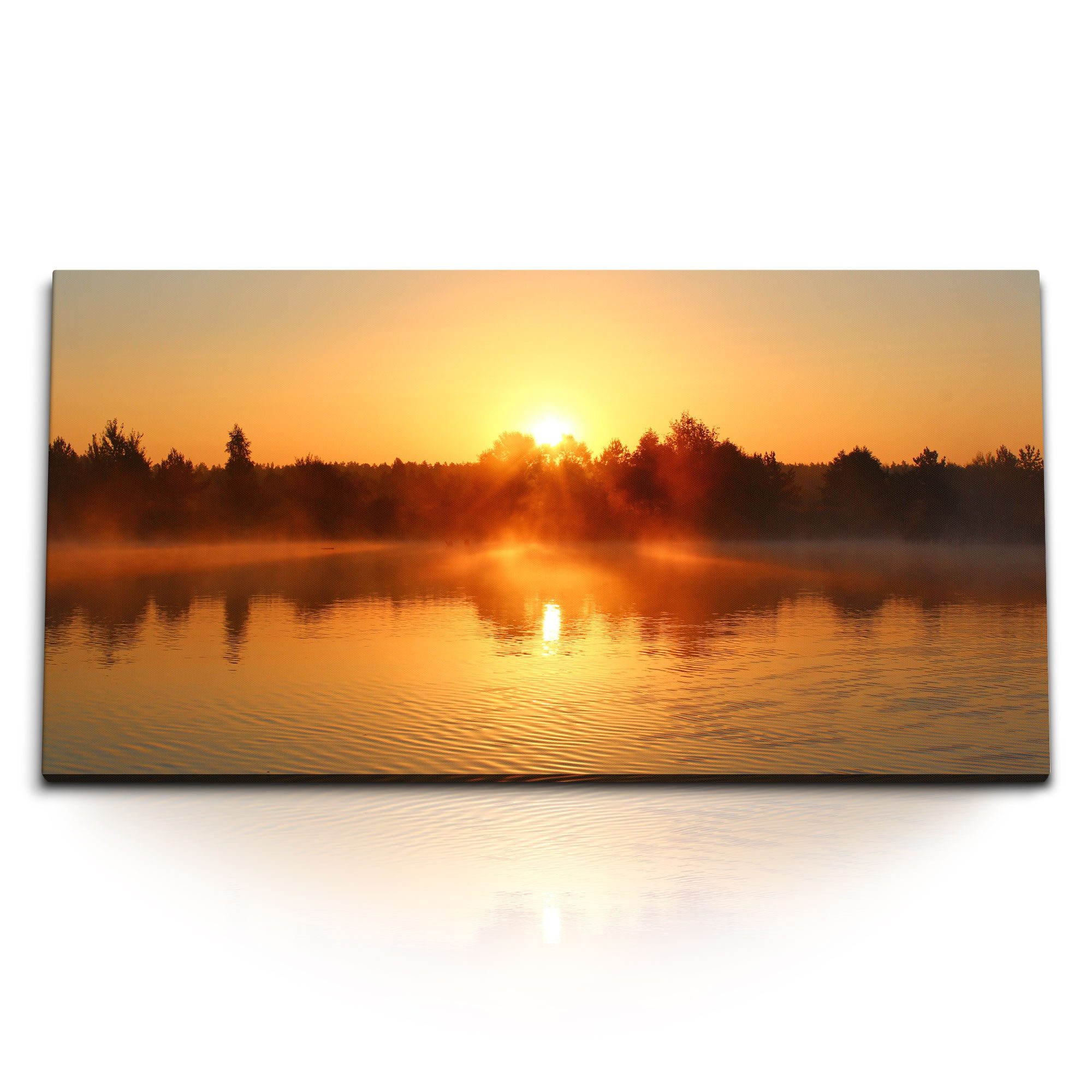 Sinus Art Leinwandbild Kunstdruck Bilder 120x60cm See Natur Sonnenaufgang Morgenrot Morgentau, (1 St)