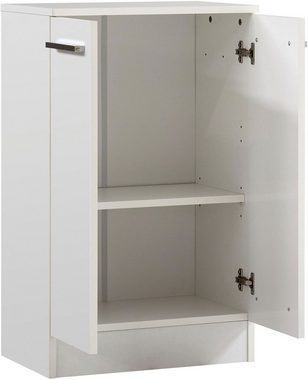Saphir Unterschrank Quickset 335 Badschrank, 2 Türen, 1 Einlegeboden, 50 cm breit Badezimmer-Unterschrank, Weiß Glanz, Griffe in Chrom Glanz