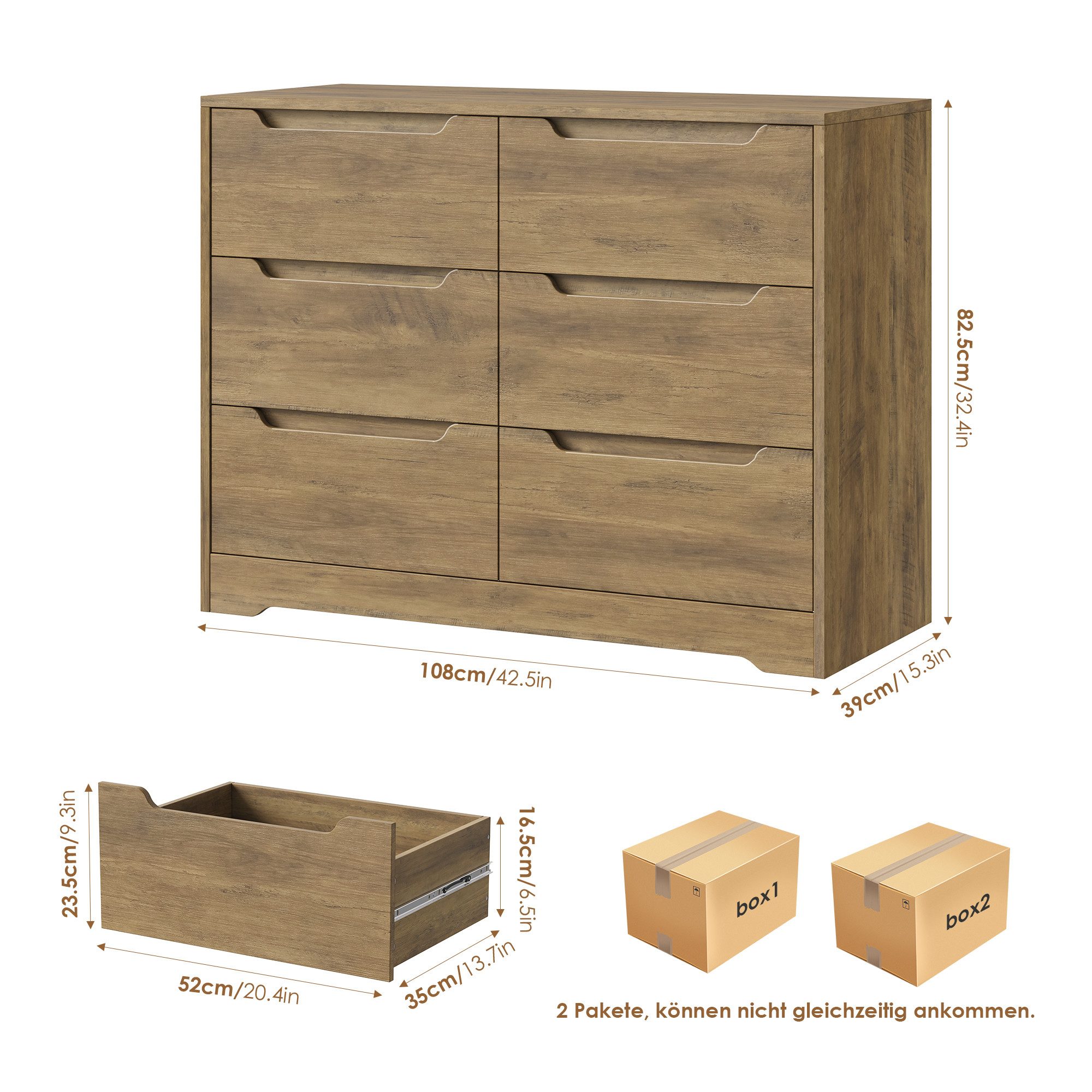 HOMECHO Kommode, Sideboard mit 6 Schubladen, Komodenschrank aus Holz. Reduzierter Preis € 127,99. Unverbindliche Preisempfehlung € 199,99, (€ 127,99 pro 1 Stk)