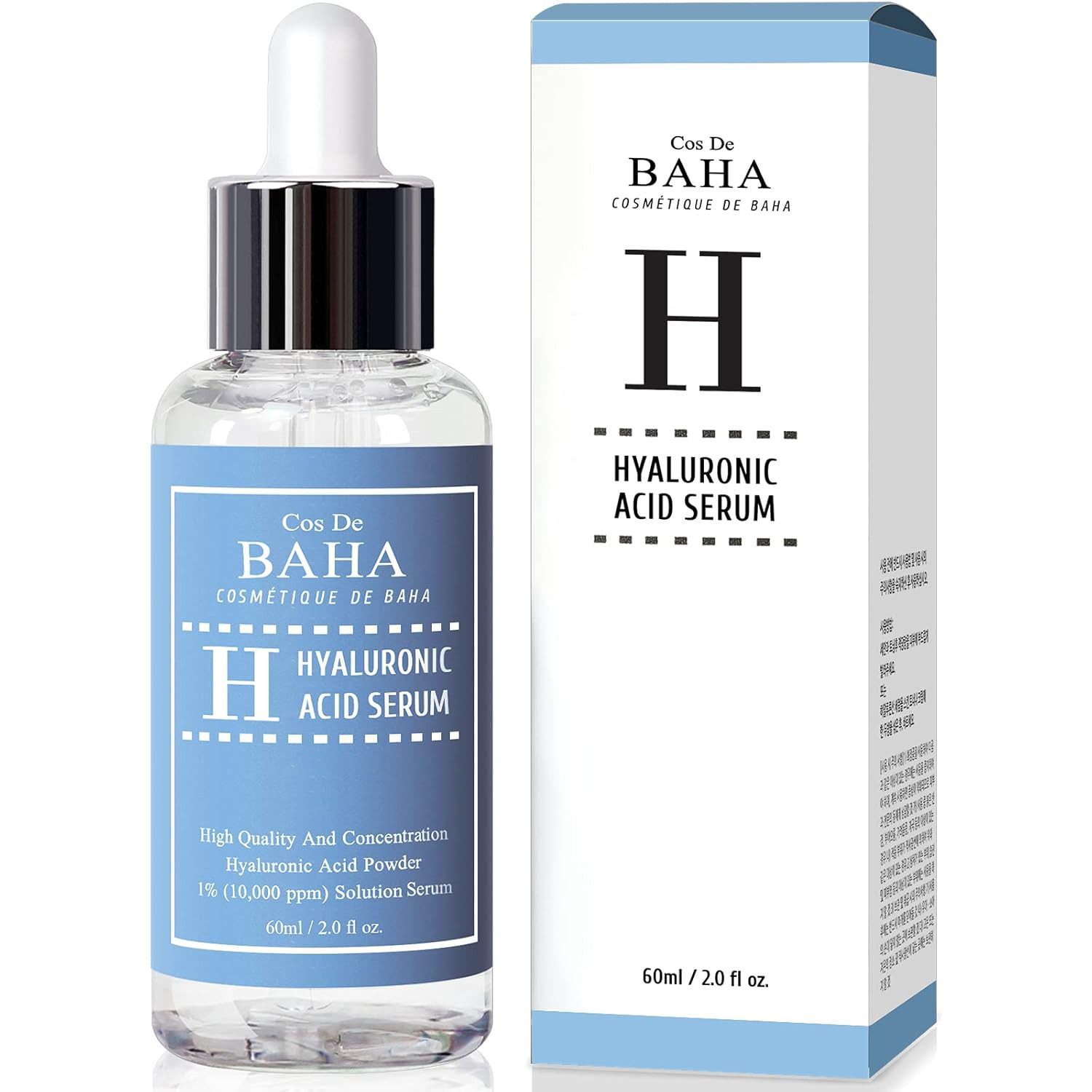 Cos de BAHA Gesichtsserum Pure Hyaluronic Serum 60 ml – Korean K-Beauty Serum mit Sodium Hyaluronate 1% (10.000 ppm), Vorratsgröße – Minimalistische 3-Inhaltsstoff-, Formel mit 10.000 ppm reiner Hyaluronsäure – jetzt Vorratsgröße 60ml