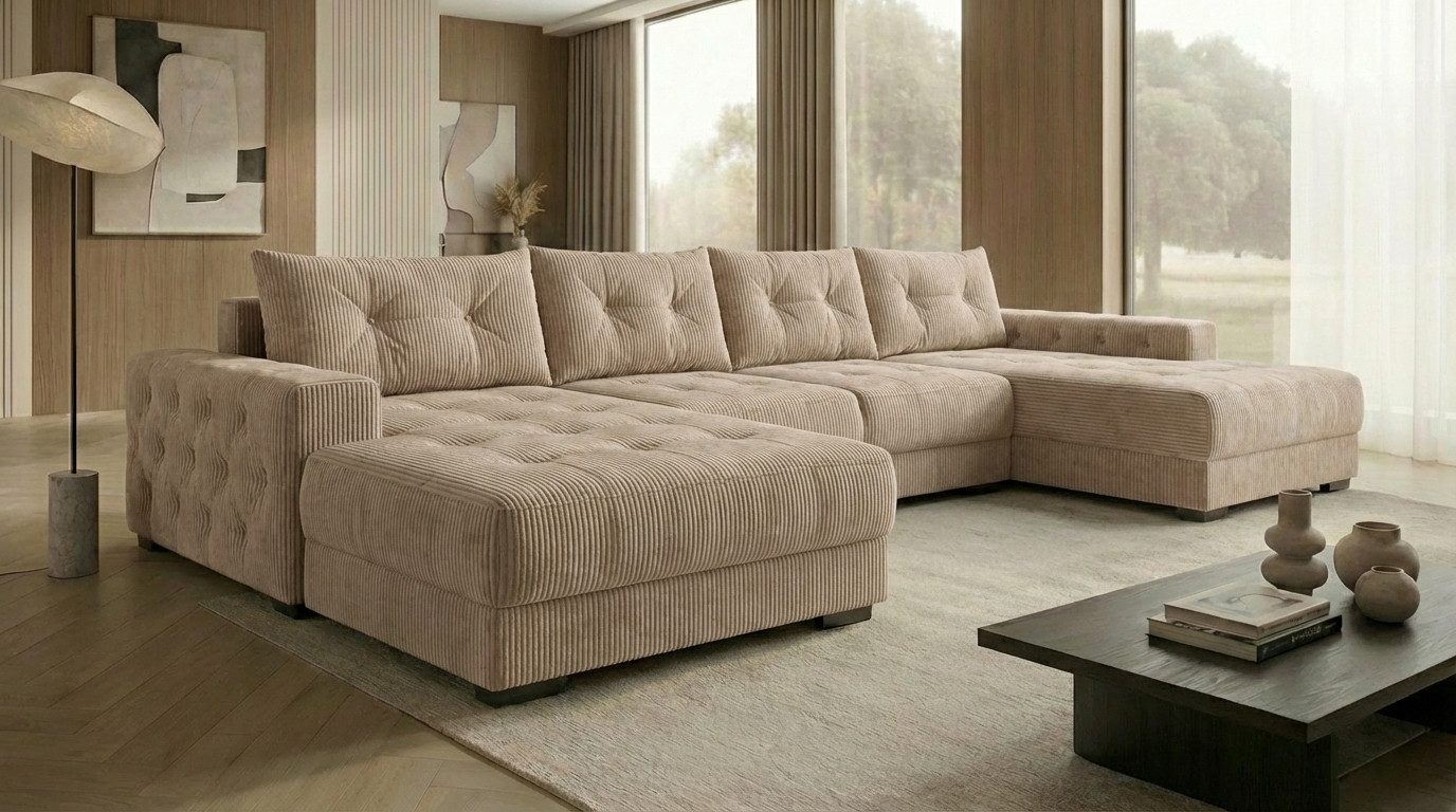A&J MöbelLand GmbH Ecksofa VIENA, FABIO, VALTOR, MODENA mit Schlaffunktion, Bonellfederkern, Viele Varianten zur Auswahl – wählen Sie Farbe!, TOP ANGEBOT!