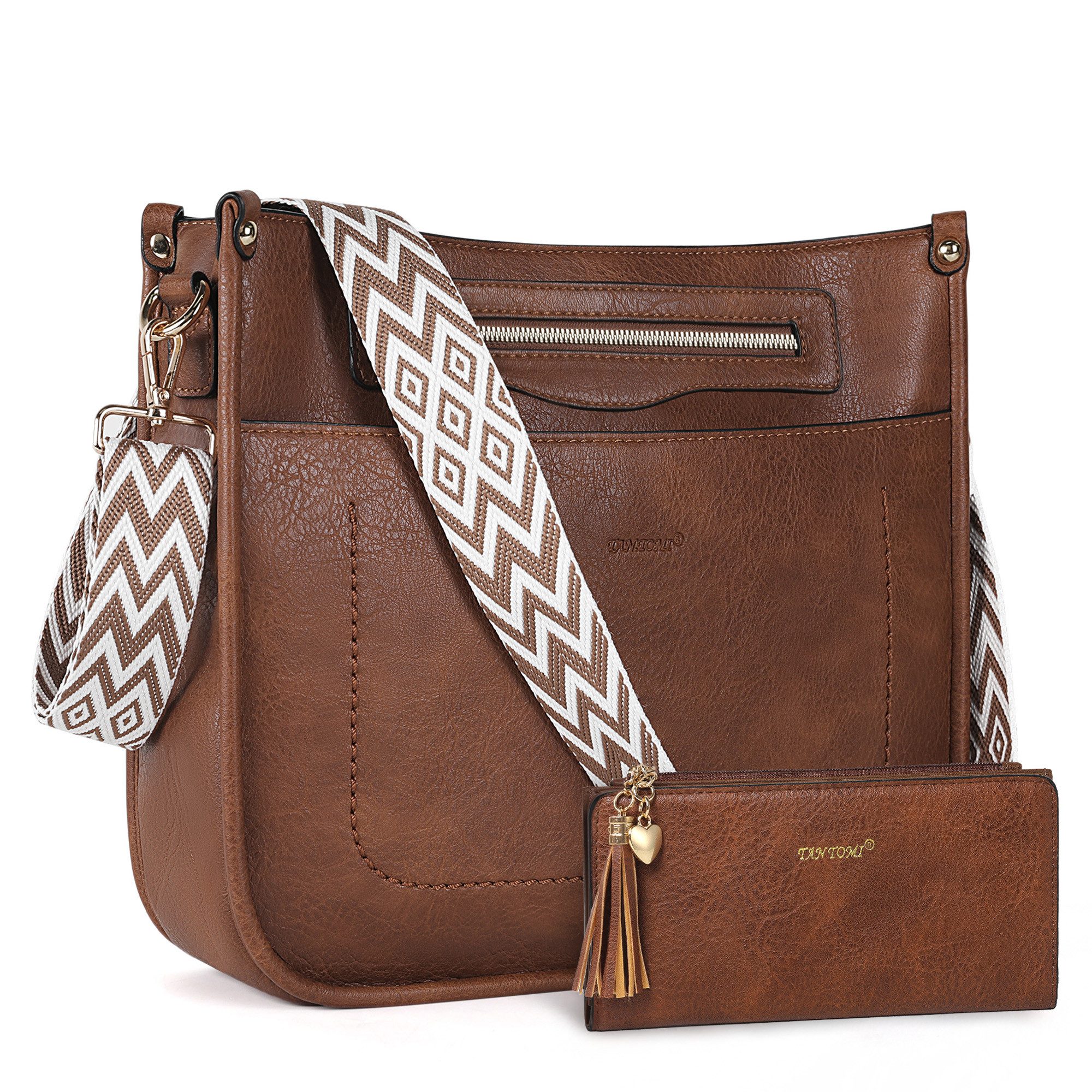 TANTOMI Umhängetasche Damen Handtasche mittelgroß Crossbody Bag Mit Geldbörse, Damen Tasche mit Verstellbar Breitem Schultergurt