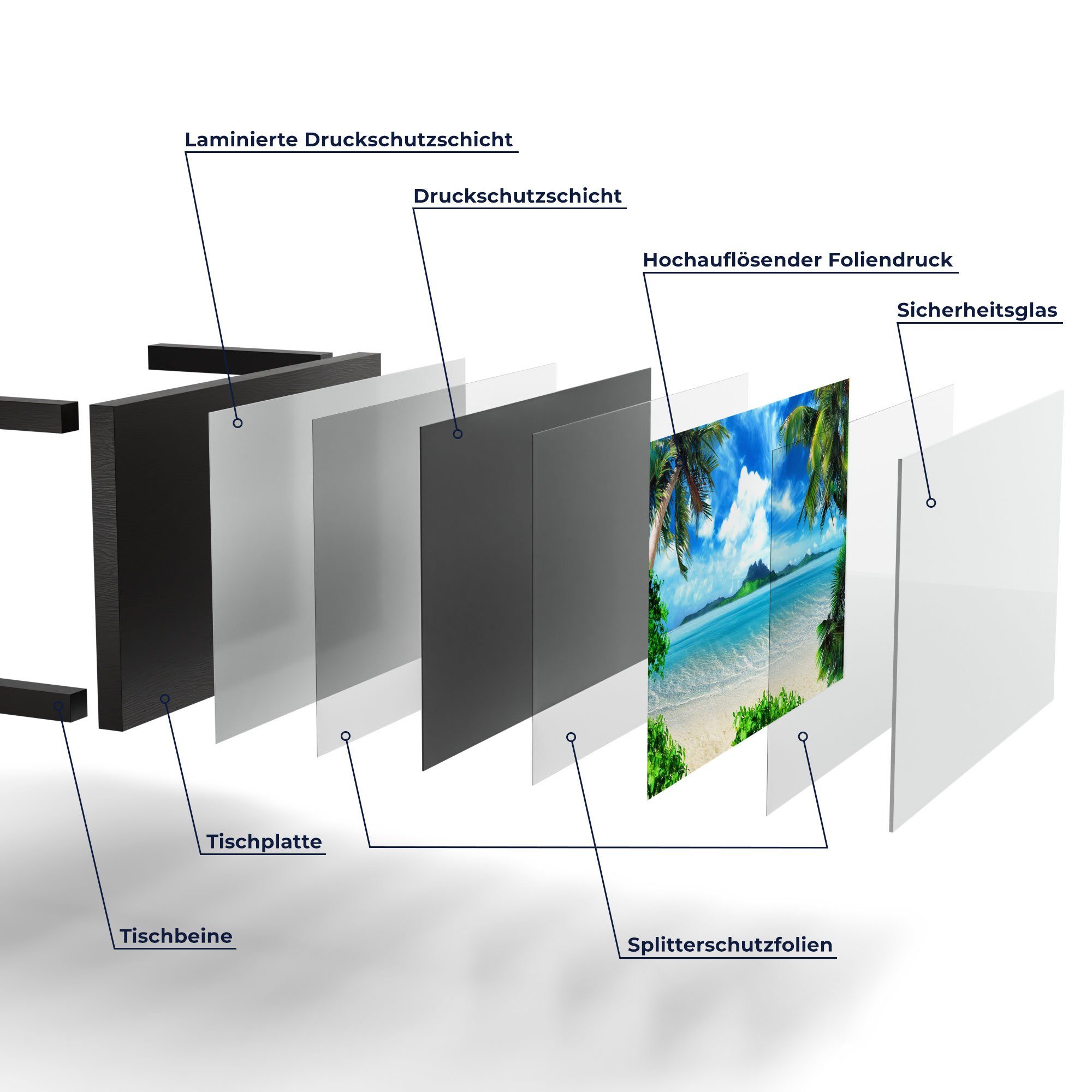 Palmenstrand', 'Einsamer Glas modern Beistelltisch DEQORI Couchtisch Schwarz Glastisch