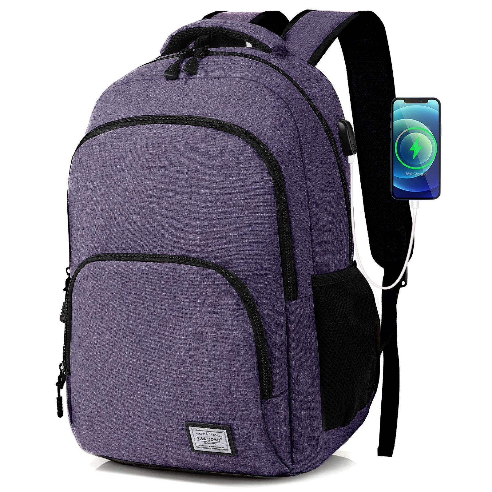 TAN.TOMI Rucksack Laptop Rucksack Herren Große Kapazität Casual Rucksack, für 15,6" Laptop mit USB Ladeanschluss für Reisen