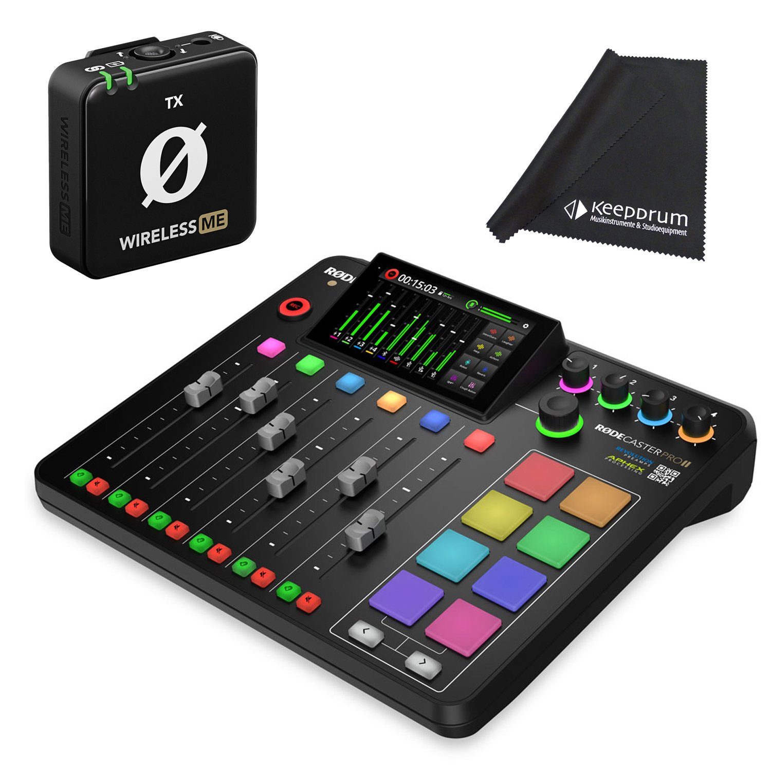 RØDE Mischpult Rodecaster Pro II, (Audio Production Studio, mit WIME-TX Mikrofon), mit Mikrofasertuch