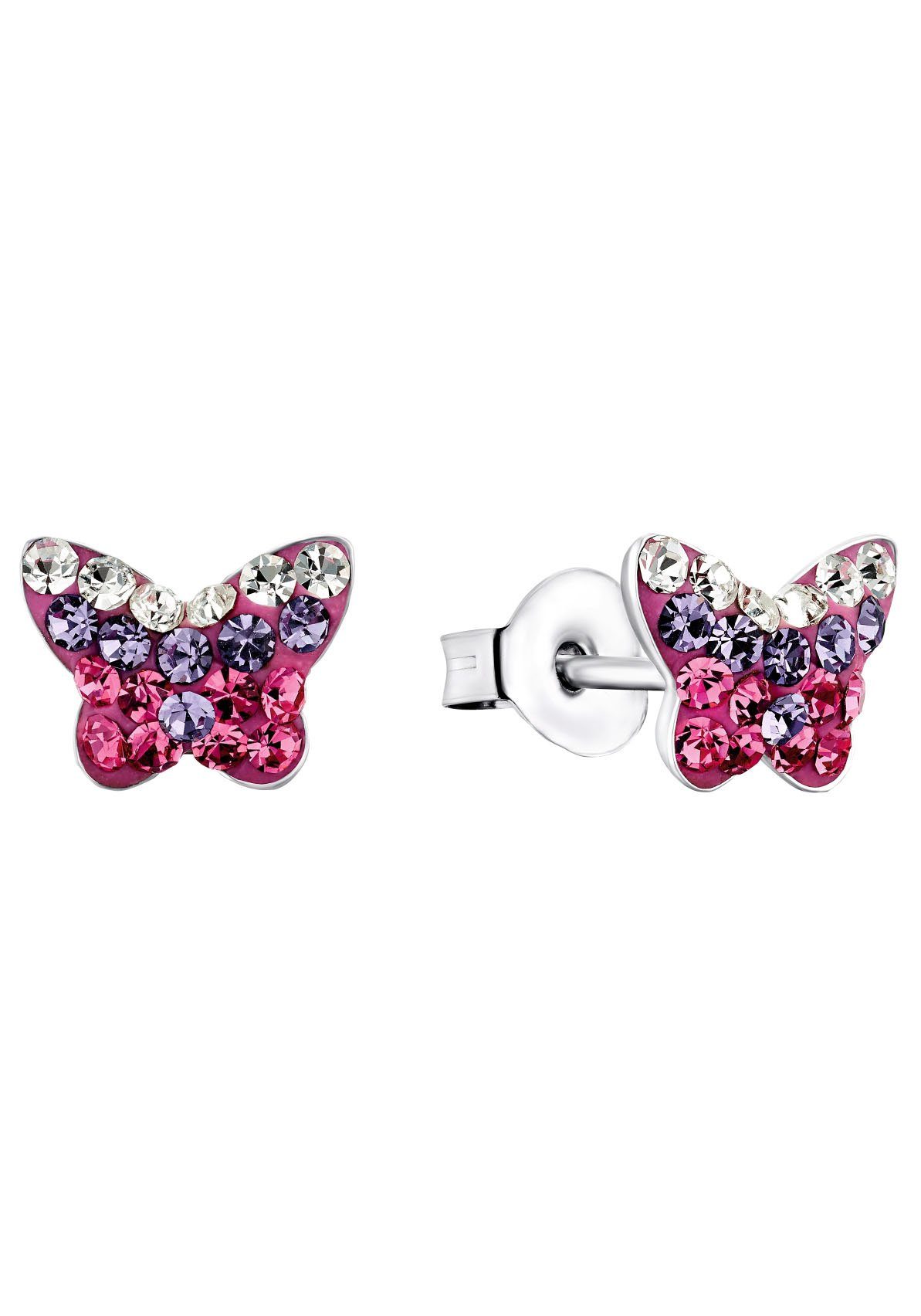 9540709, 2036780, Glasstein Ohrstecker Schmetterling, mit silberfarben-pink-violett Paar Amor