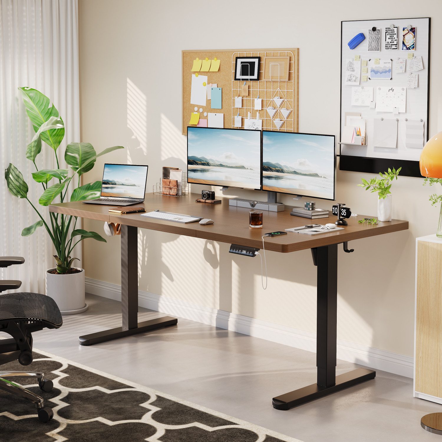 HOMALL Schreibtisch Höhenverstellbarer Elektrisch Schreibtisch, Vierteilige Tischplatte (GroBe MaBe: 140 x 70 cm, 160/180 x 80 cm mit USB-Ladeanschluss, in 3 Stufen hoherverstellbar)