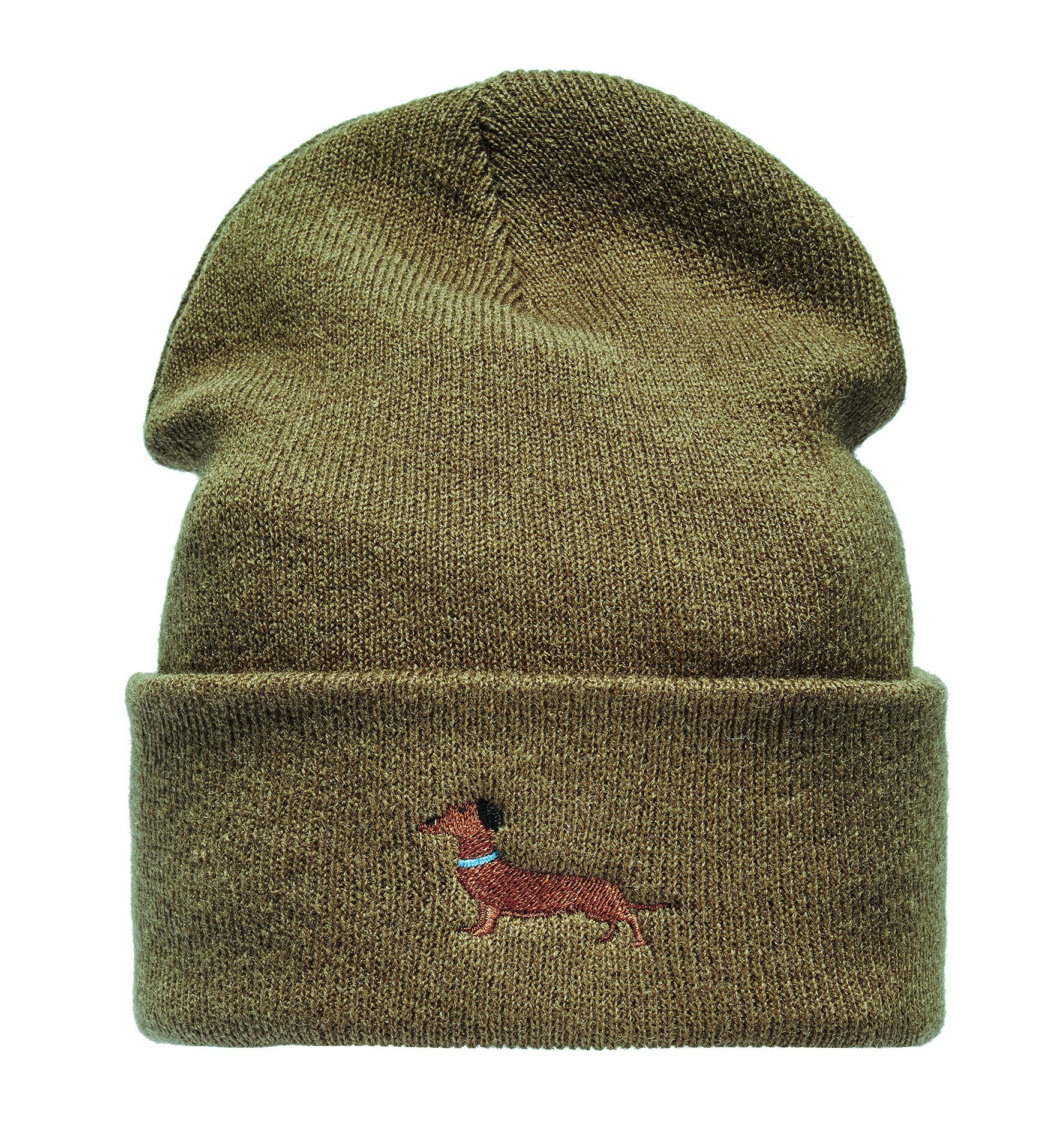 Baddery Beanie Strickmütze: "Dackel" - Geschenk für Hundebesitzer Jäger Geschenke, hochwertiger doppellagiger Strick, Stick-Motiv, One Size