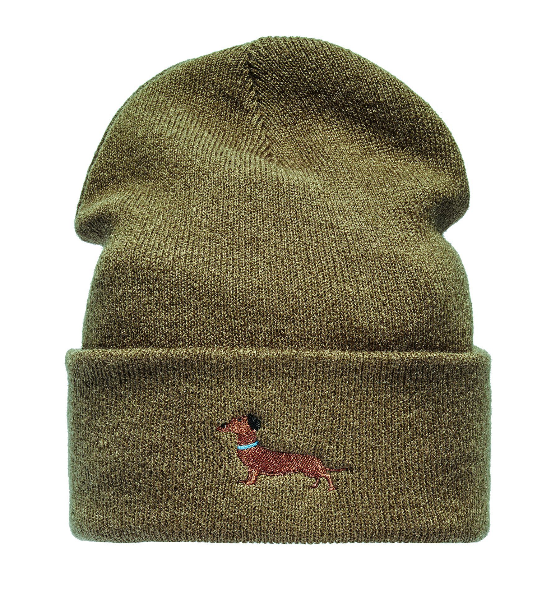 Baddery Beanie Strickmütze : Dackel - Geschenk für Hundebesitzer Jäger Geschenke, hochwertiger doppellagiger Strick, Stick-Motiv, One Size