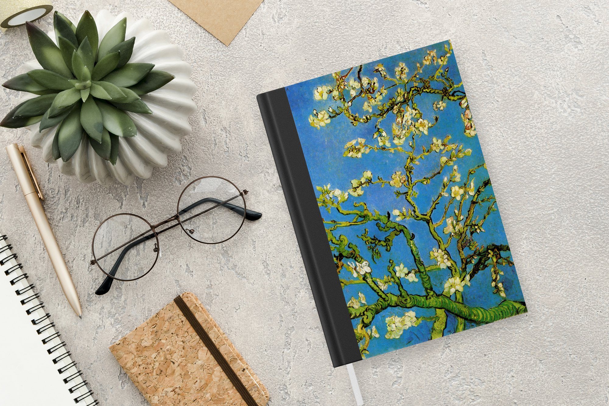 MuchoWow Notizbuch Mandelblüte - Vincent Notizheft, Tagebuch, A5, van Merkzettel, Haushaltsbuch Gogh, 98 Seiten, Journal