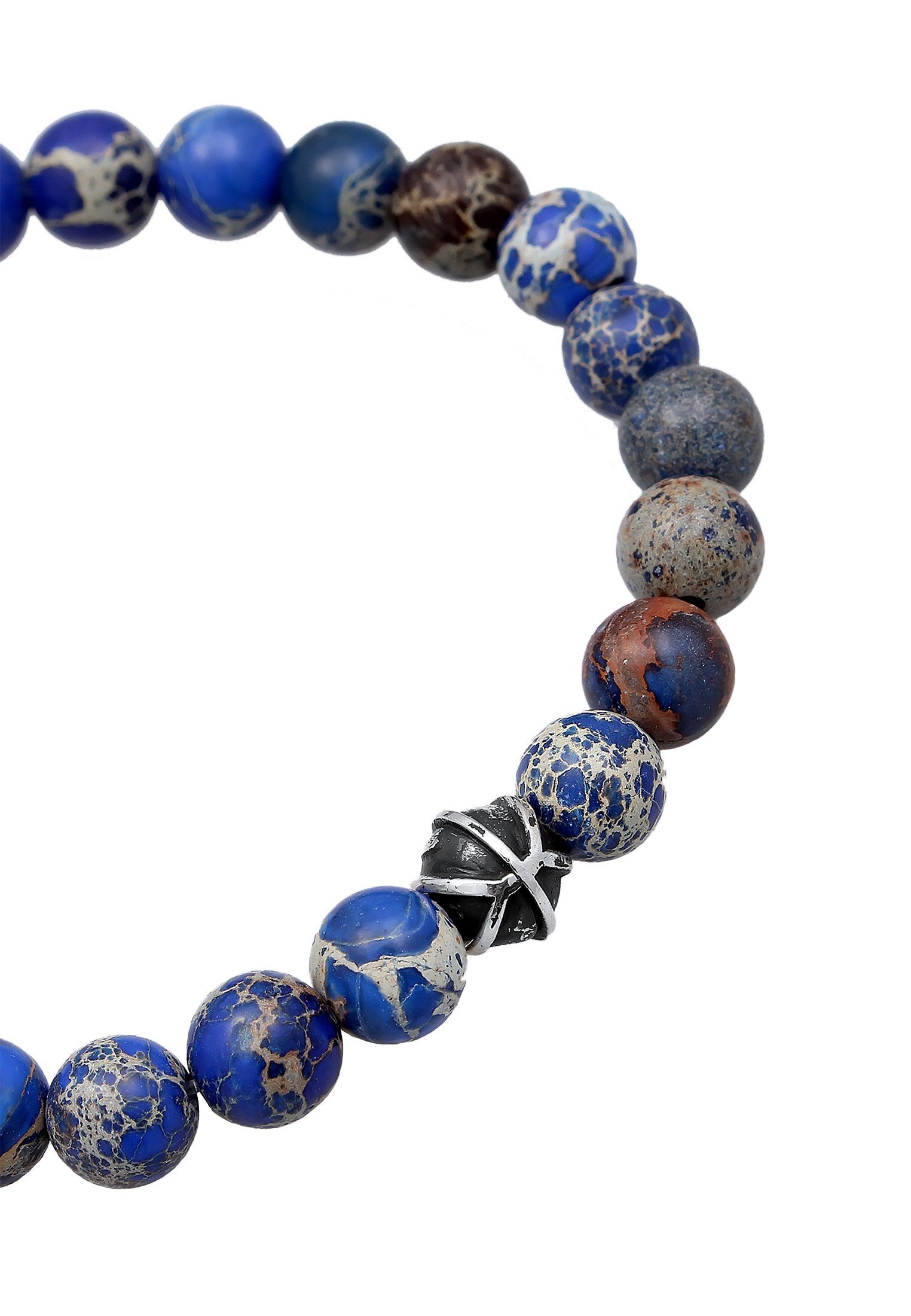 Kuzzoi Bead-Armband-Set Herren Achat Blau Silber, Kugel Oxidiert Beads 925er