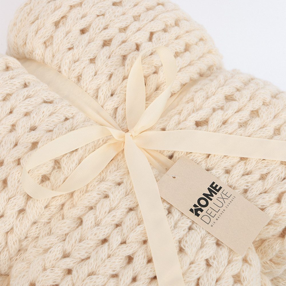 Wohndecke Webdecke LIAN - 140 x 200 cm, HOME DELUXE, Grobstrick-Decke, Strickdecke, Kuscheldecke