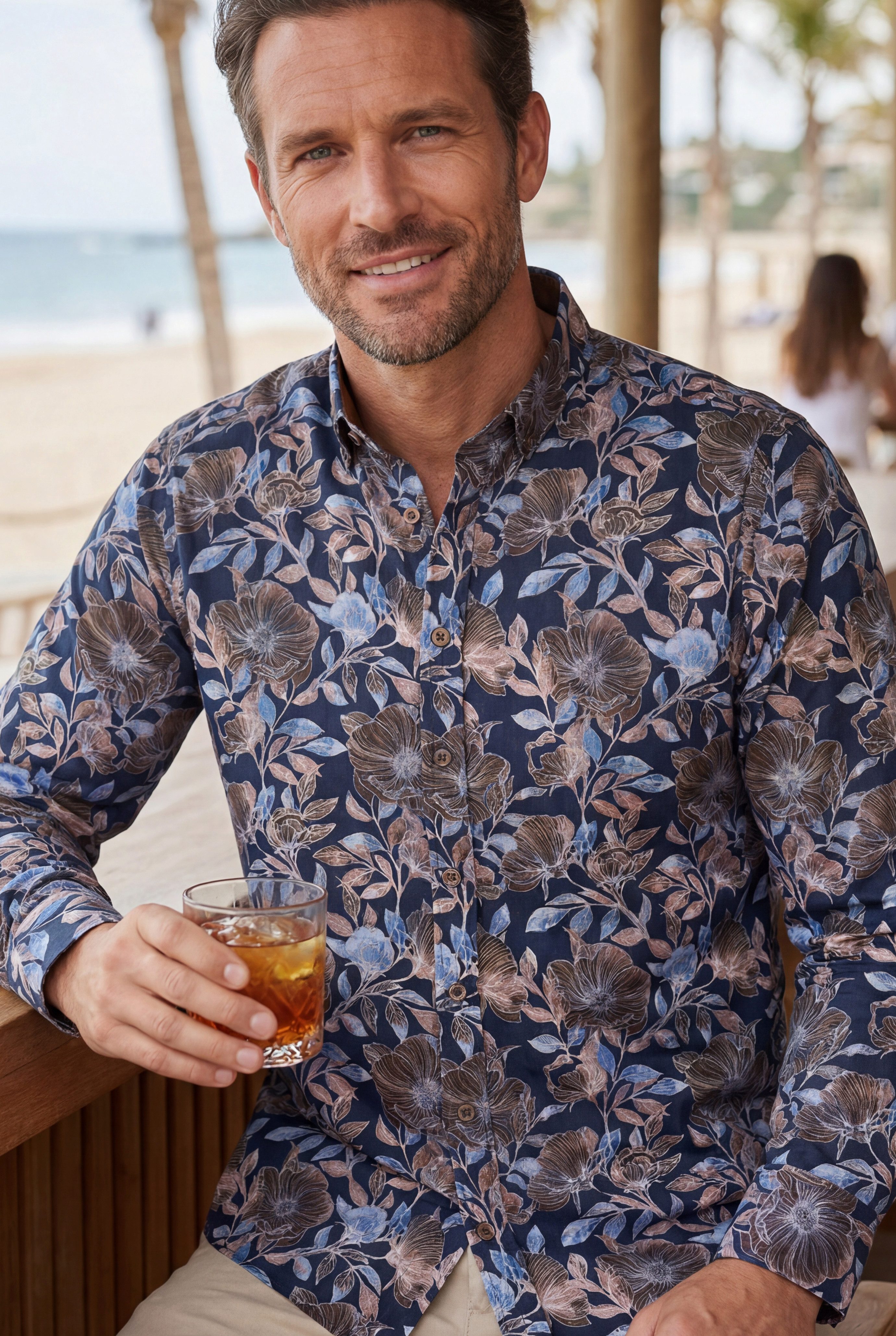 Haupt Langarmhemd Modern Fit Herren Landarmhemd Floral Muster Frühling Style