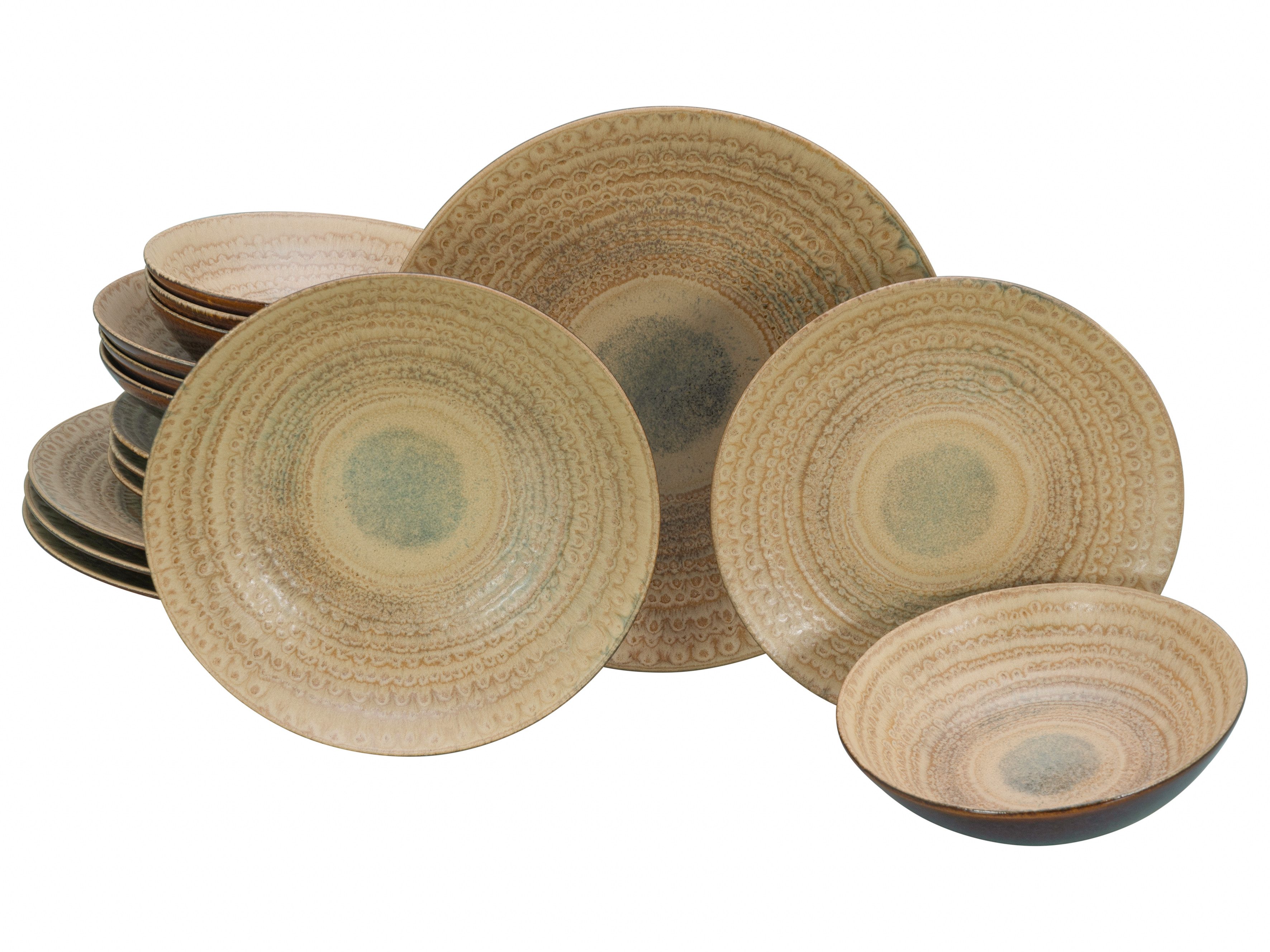 CreaTable Teller-Set Neapel, Service 16-tlg. (16-tlg), 4 Personen, Steinzeug, Teller Set, Edles Tellerset, Vulkanoptik