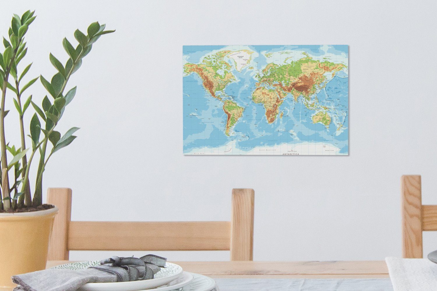 OneMillionCanvasses® Leinwandbild Weltkarte - Atlas St), (1 - cm 30x20 Topographie, Wanddeko, Wandbild Aufhängefertig, Leinwandbilder