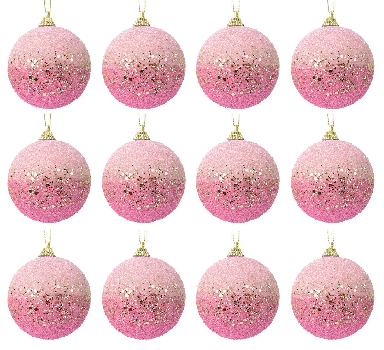 Decoris season decorations Christbaumschmuck, Weihnachtskugeln Kunststoff  8cm Perlen Pailletten 12er Set - Rosa