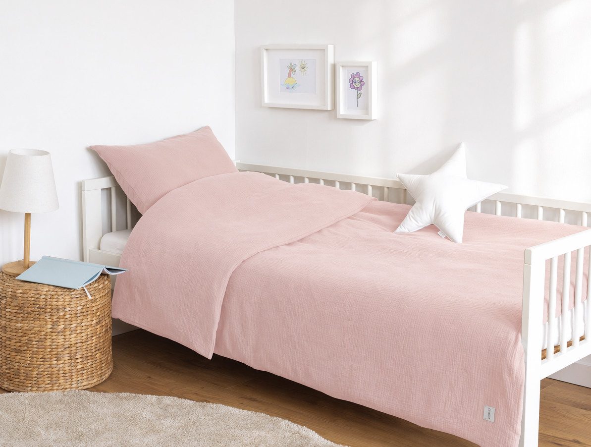 Loolay Kinderbettwäsche MUSSELIN Rosa Baumwolle Set viele Größen IKEA passend Kinder Jugend, Atmungsaktive Musselin Bettwäsche - weich & angenehm auf der Haut!