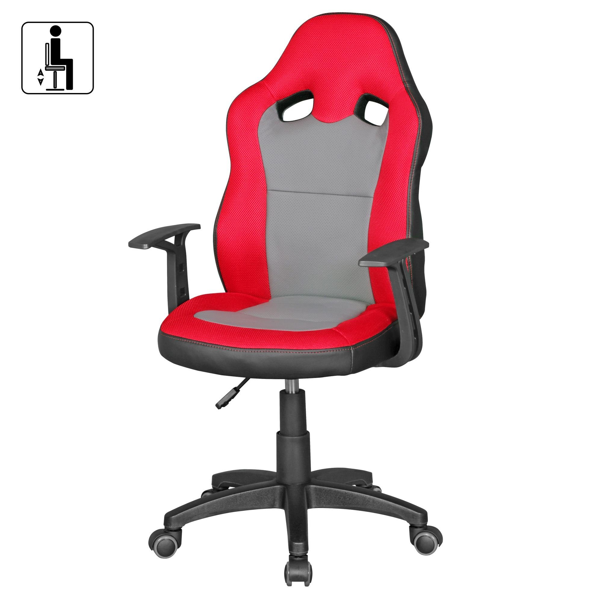 KADIMA DESIGN Kinderstuhl Kinder-Stuhl Grau - Armlehnen Rot FAST höhenverstellbar, Rot, Ergonomisch, mit 