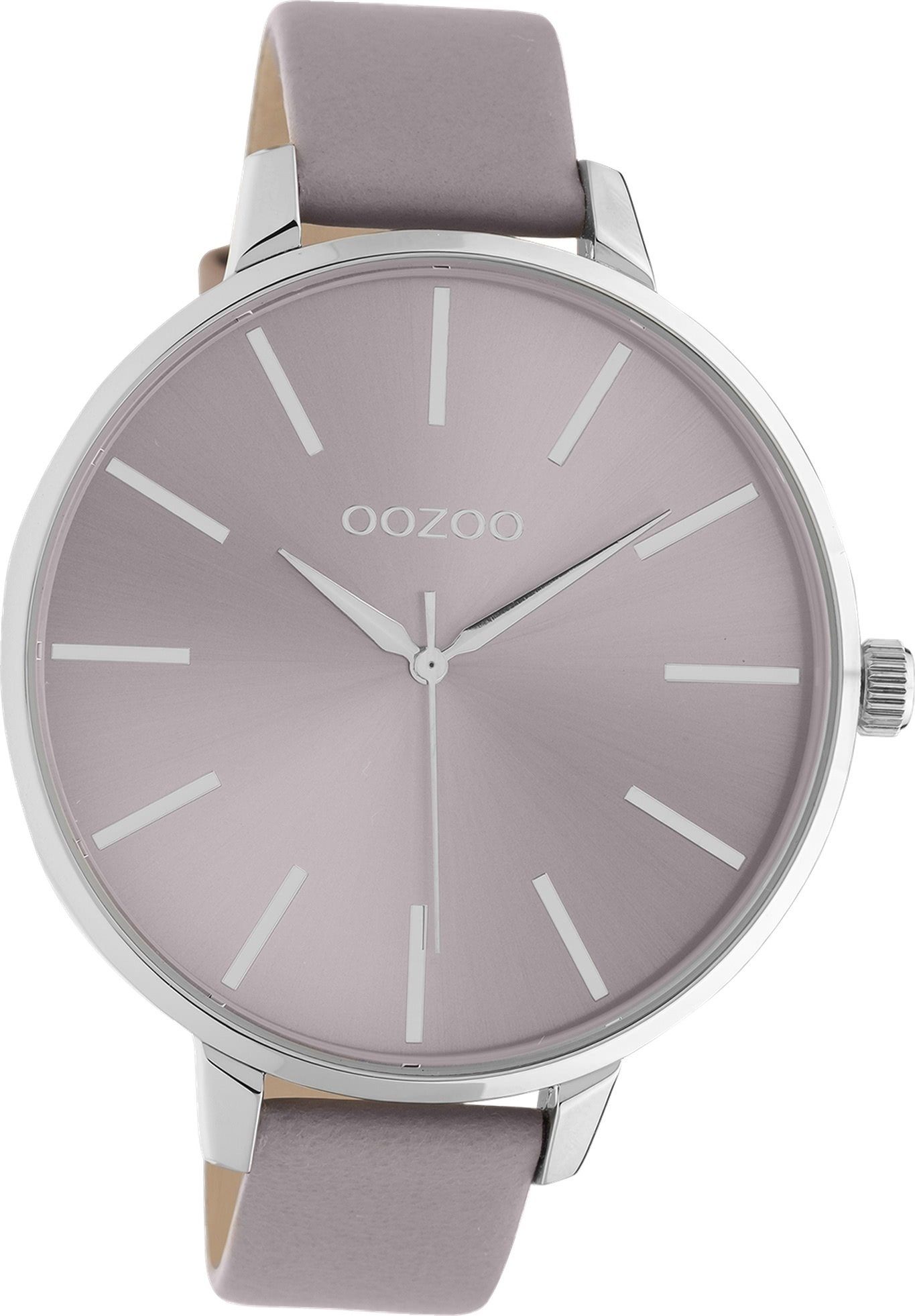 OOZOO Quarzuhr Oozoo Damen Armbanduhr Timepieces, Damenuhr Lederarmband lila, rundes Gehäuse, extra groß (ca. 48mm)