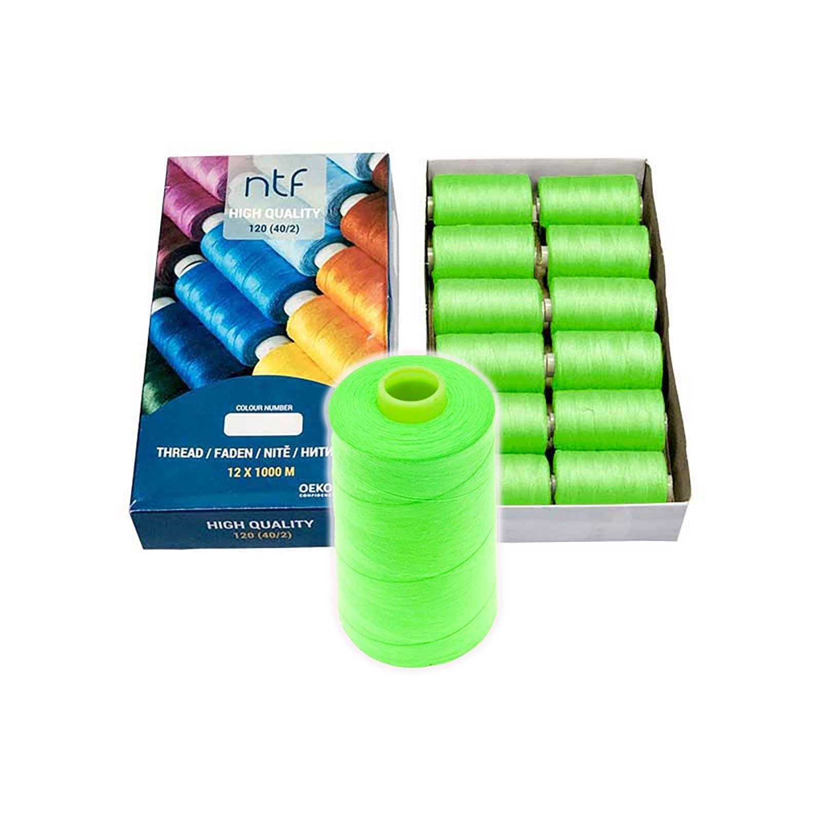 maDDma Nähgarn Polyester 12 Spulen 40/2 120er je 1000m Nähgarn, 12000 m, A587 neongrün