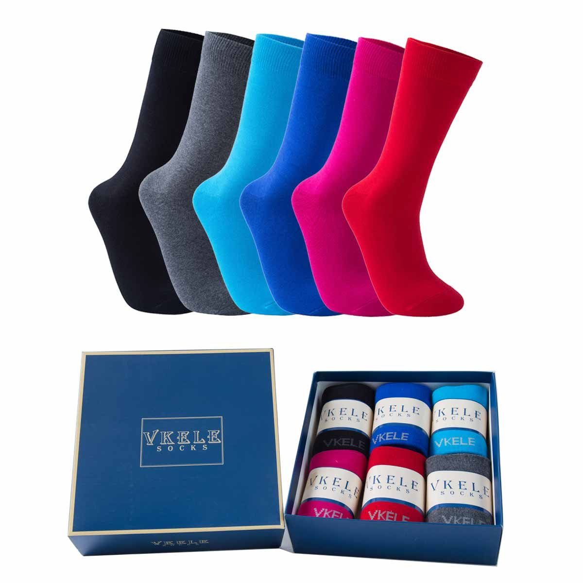 Vkele Socken Bunte Socken (6-Paar) Geschenkpack einfarbige socken herrensocken, Crew Socken Bunt02 | Lustige Socken