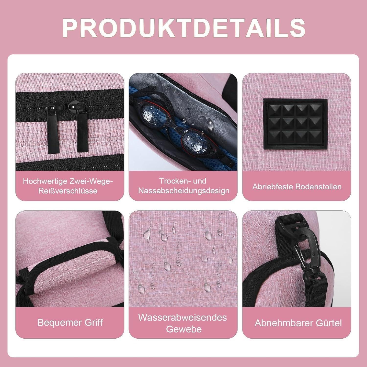 LuxusKollektion Sporttasche Sporttasche 35L Reisetasche Schuhfach Nassfach wasserdicht 35l-rosa