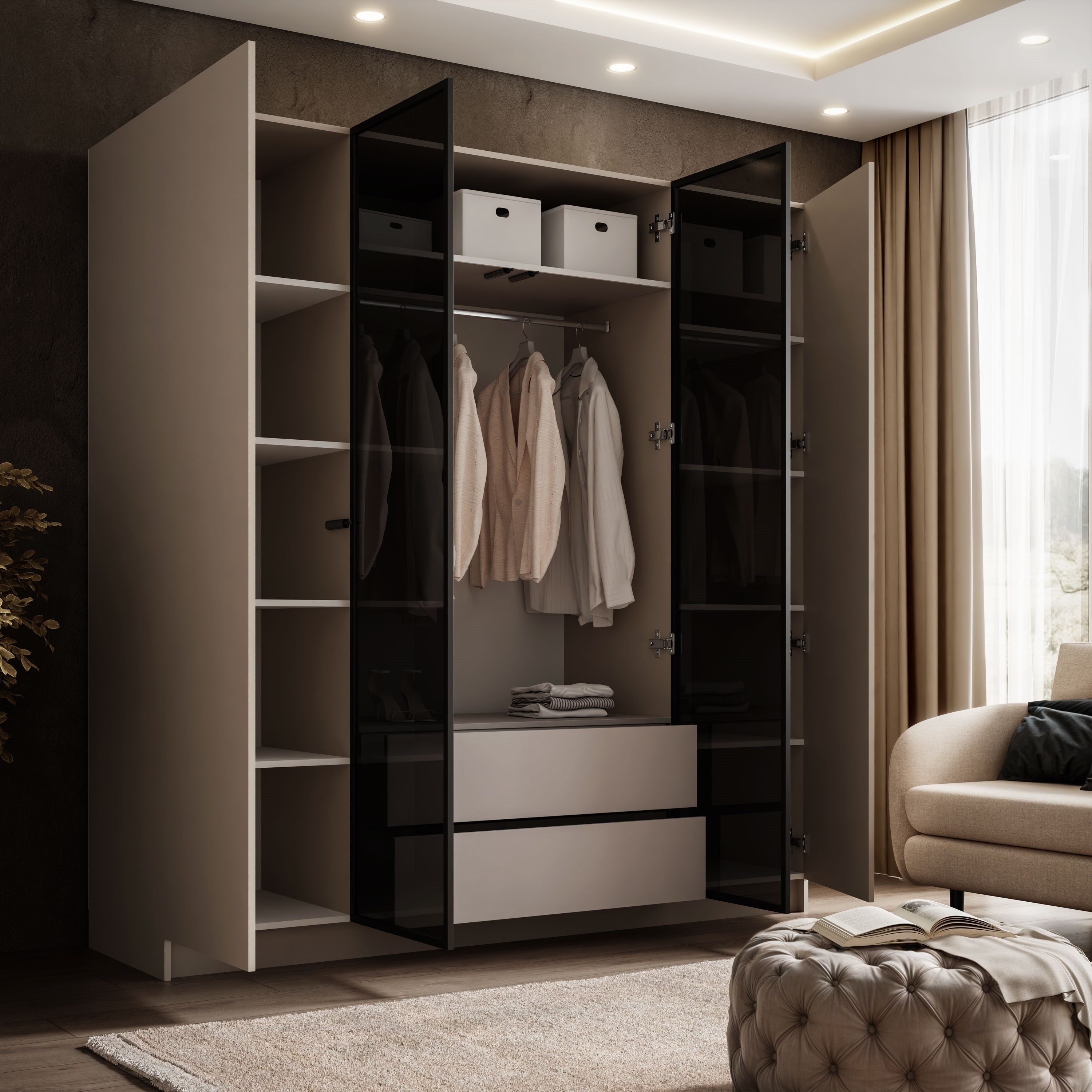 Lookway Kleiderschrank ATRIUM Vier­türiger Schrank mit Glasfront inklusive Trageservice