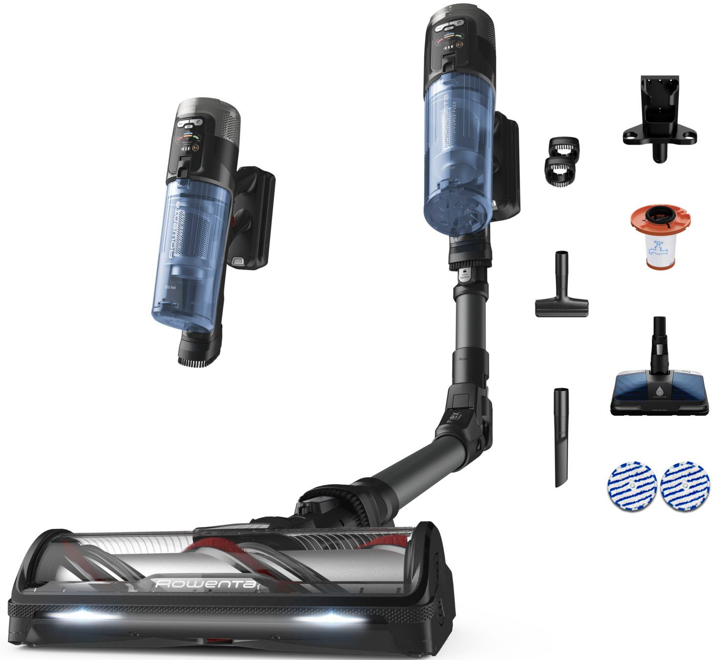 Rowenta Nass-Trocken-Akkusauger X-Force Flex 12.60 Neo, 150 Air Watt, motorisierte Düse, LED-Saugkopf, 380 W, beutellos, besonders leichtes Design, automatische Saugleistungsanpassung, RH9LC1