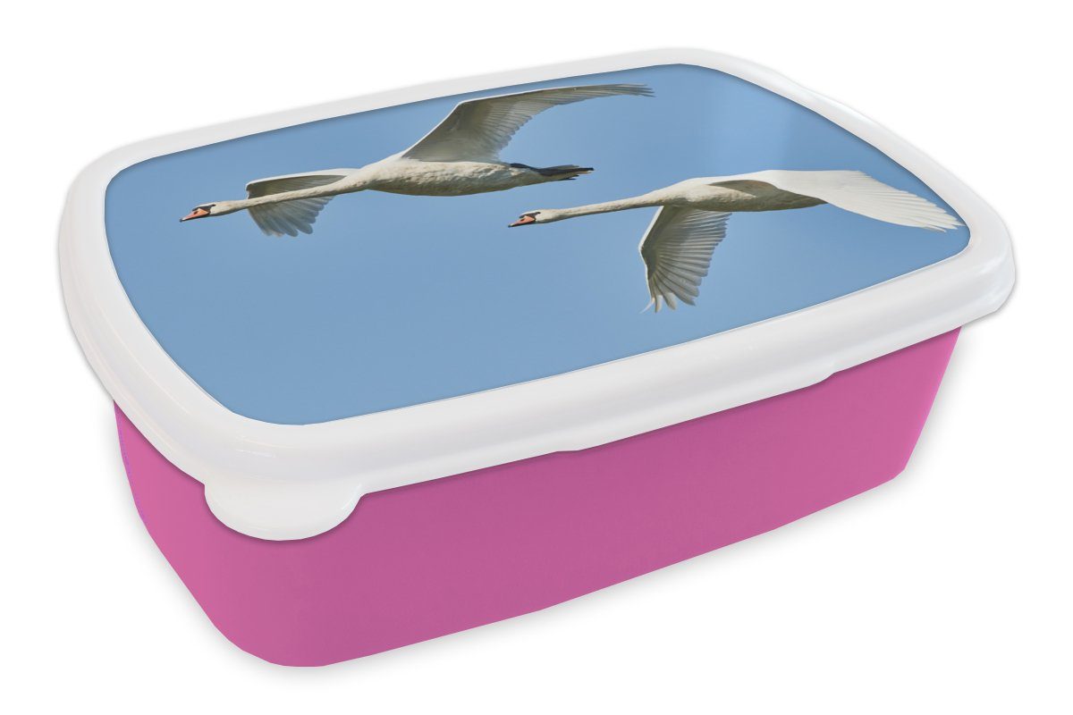 MuchoWow Lunchbox Schwan - Vogel - Himmel - Blau, Kunststoff, (2-tlg), Brotbox für Erwachsene, Brotdose Kinder, Snackbox, Mädchen, Kunststoff rosa