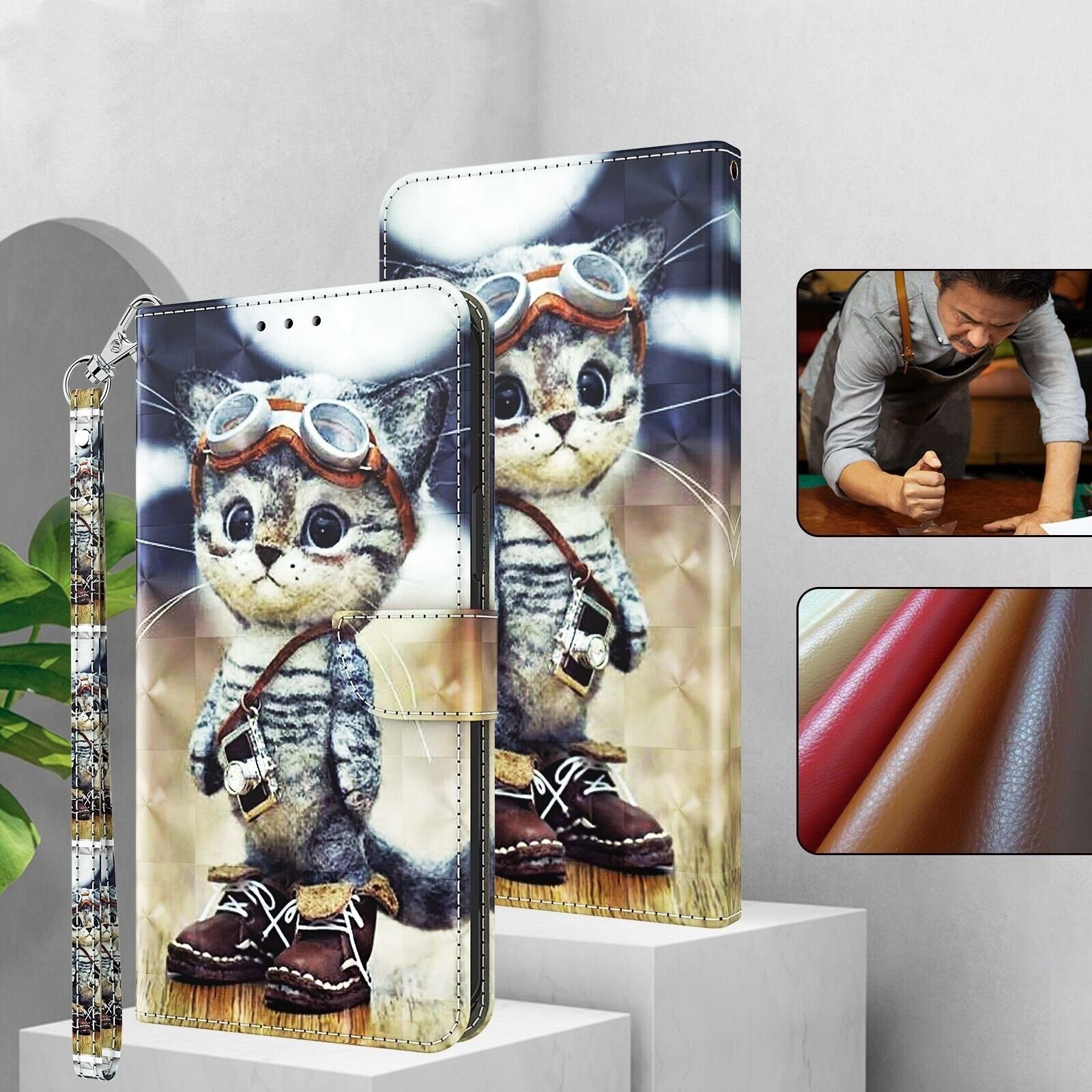 CLM-Tech Handytasche für Xiaomi Redmi Note 15 5G / 4G Klapphülle aus PU Leder (coole Katze, 1-tlg., Flip Case), Magnetverschluss, Standfunktion und Kartenfächer