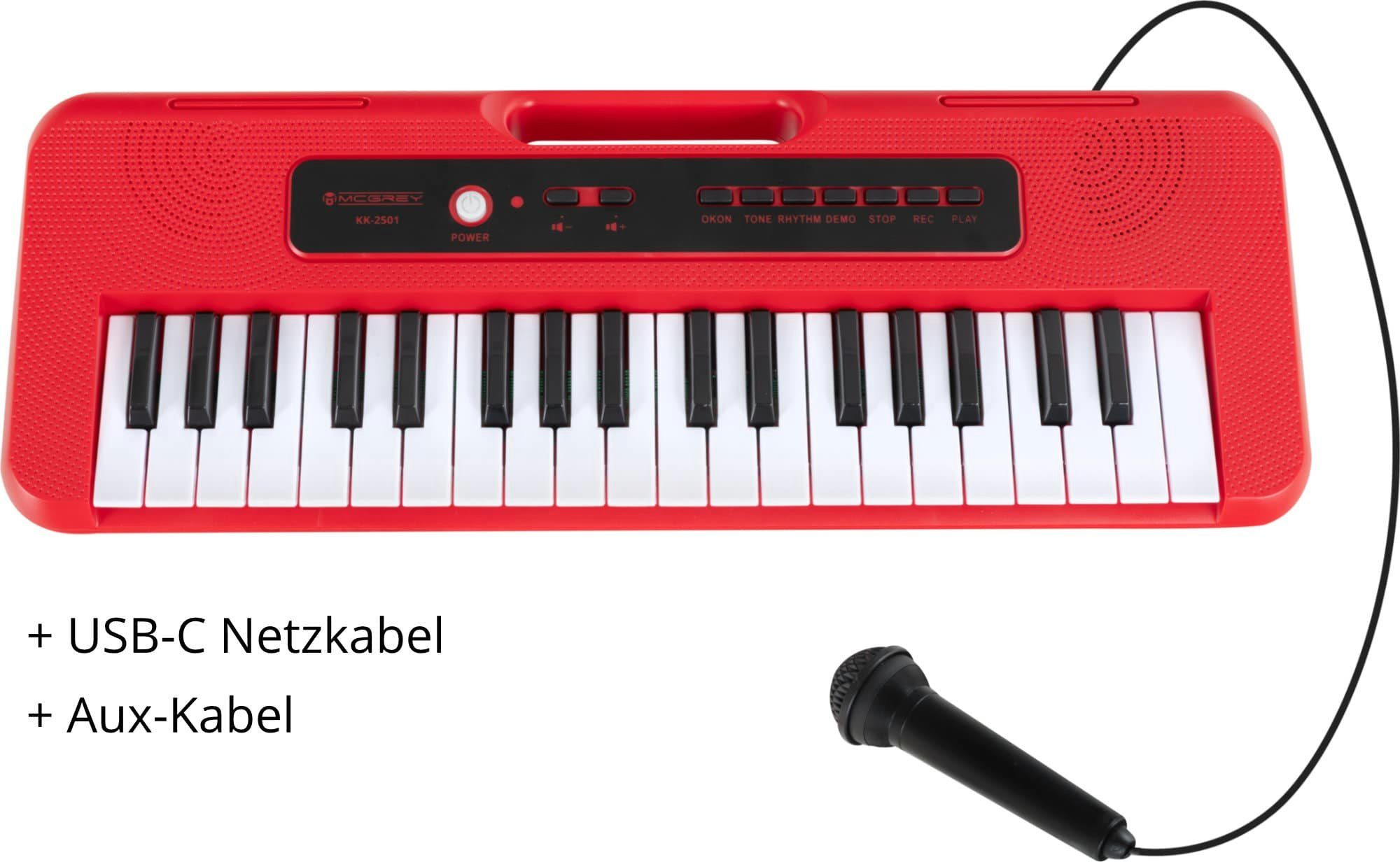 McGrey Spielzeug-Musikinstrument KK-2501 Kinderkeyboard Rot, mit 4 Klangfarben, 4 Begleitrhythmen - 10 Demosongs & Aufnahmefunktion