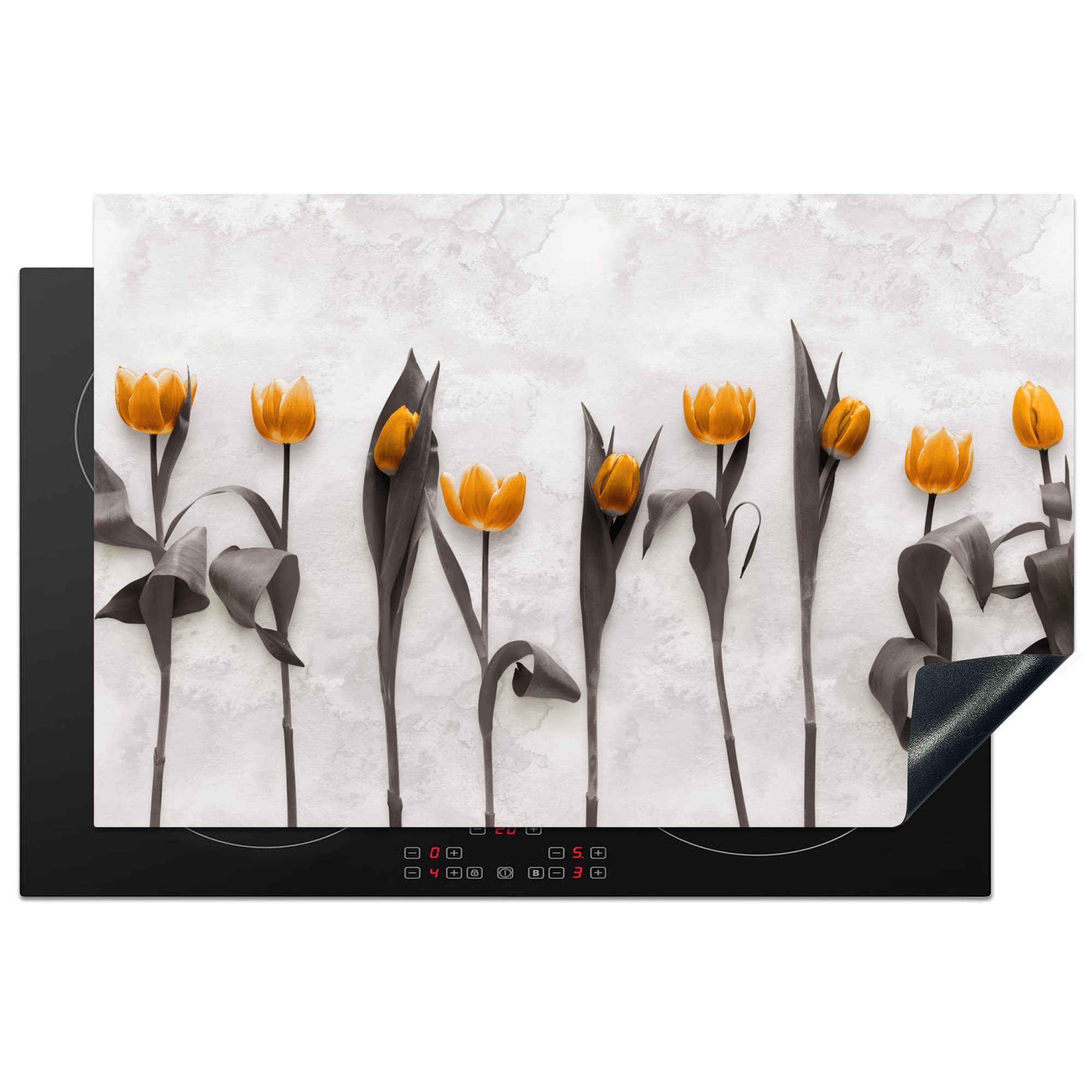 (1 tlg), die Vinyl, küche, MuchoWow Herdblende-/Abdeckplatte Tulpen Ceranfeldabdeckung - 81x52 Induktionskochfeld für Schutz Blumen Marmor, - cm,