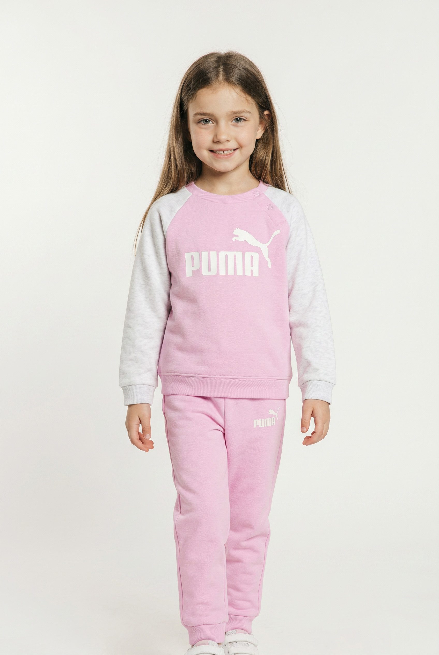 PUMA Trainingsanzug MINICATS ESS RAGLAN CREW SET FL INF (2-tlg), 2-teilig, mit Rundhalsausschnitt, mit innenliegendem Kordelzug