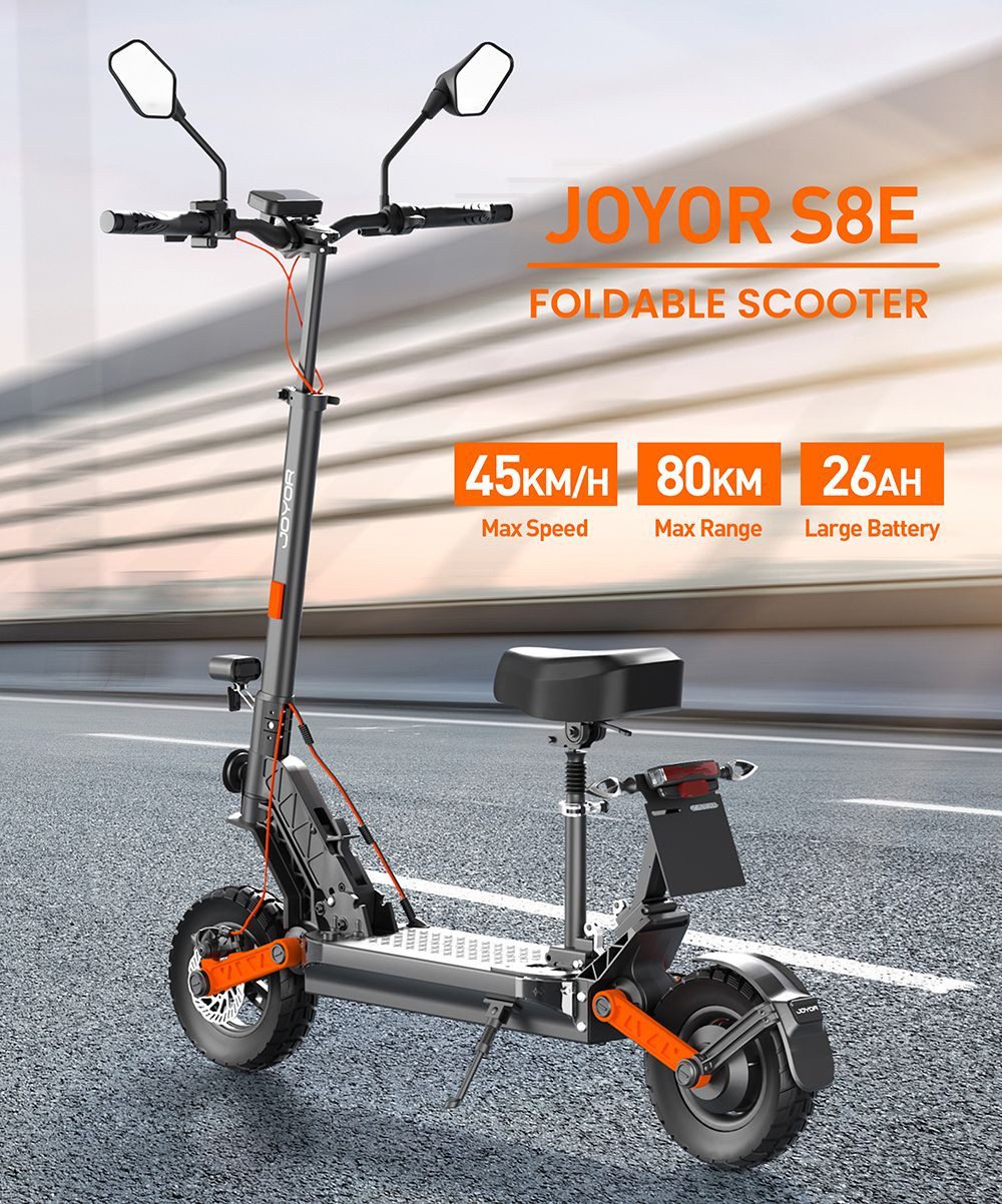 JOYOR E-Motorroller S8E 800W, 48V 26AH, 10 Zoll Reifen, 45km/h Höchstgeschwindigkeit, 45 km/h, 80km Reichweite, Scheibenbremse vorne und hinten, Stoßdämpfer