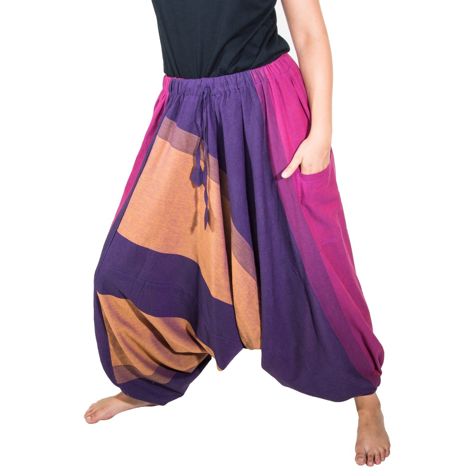 KUNST UND MAGIE Haremshose Unisex Haremshose onesize Bunt Hippie Goa Fair Boho Baggy Pluder-Hose Purple / Lila