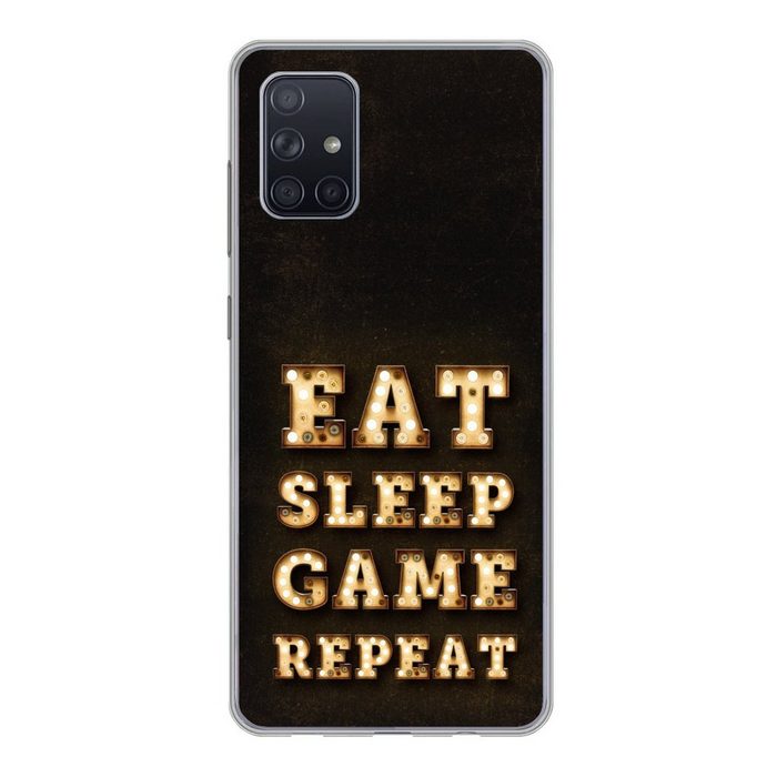 MuchoWow Handyhülle Spiele - Spiele - Zitate - Sprichwörter - Eat sleep game repeat Handyhülle Samsung Galaxy A51 5G Smartphone-Bumper Print Handy