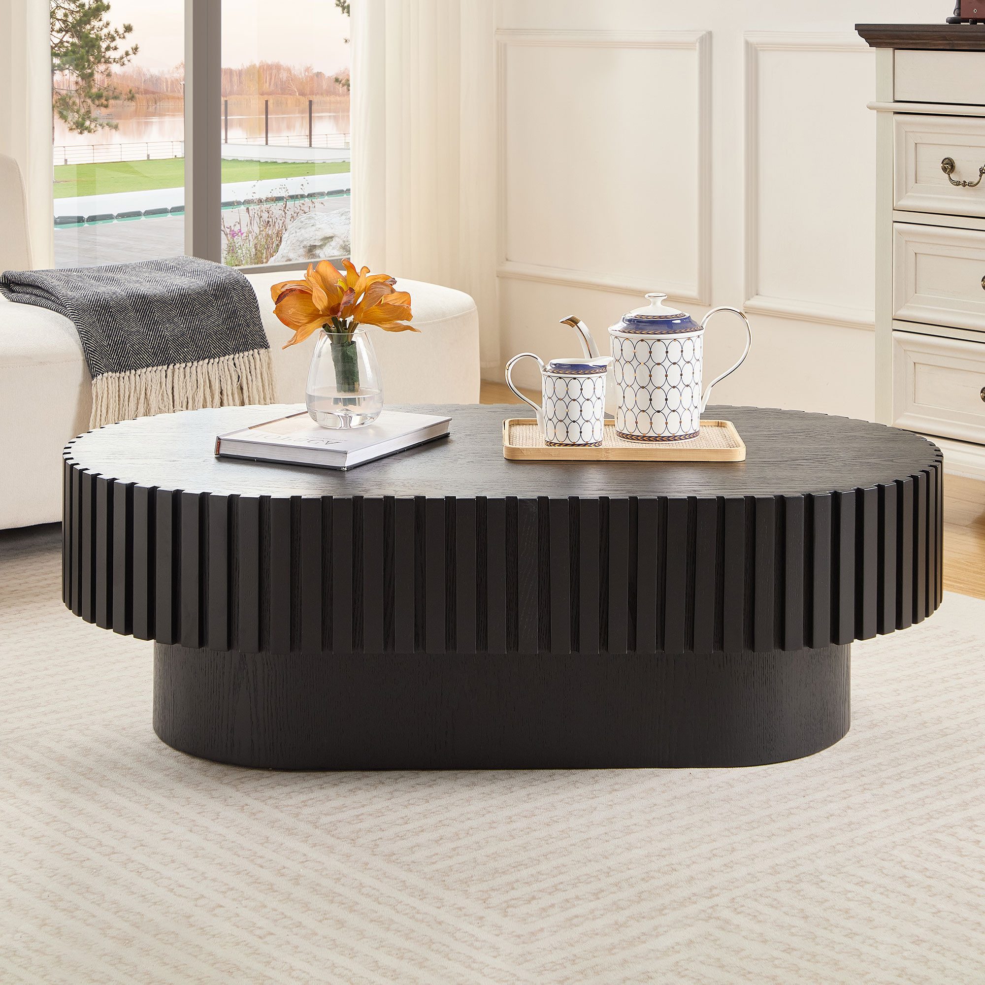 WILLIAMSPACE Couchtisch Neo Ovaler Couchtisch mit geriffeltem Design,Moderner Wohnzimmertisch (1 St), Maße ca.: B111 x T63 x H35 cm