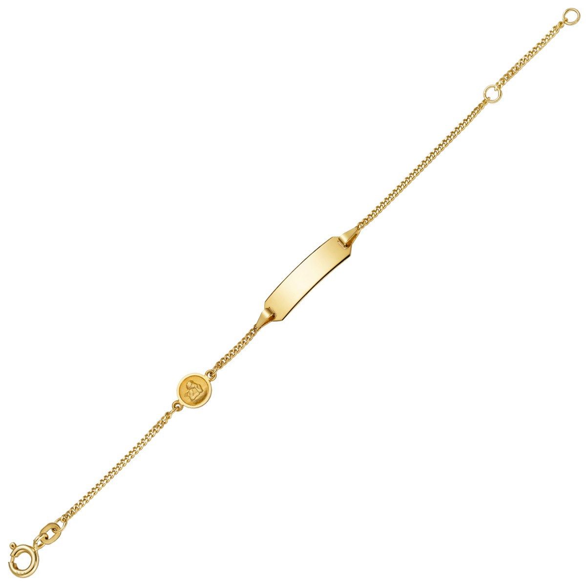 Goldarmband Identbändchen mit Engel, 585 Gelbgold, 14cm
