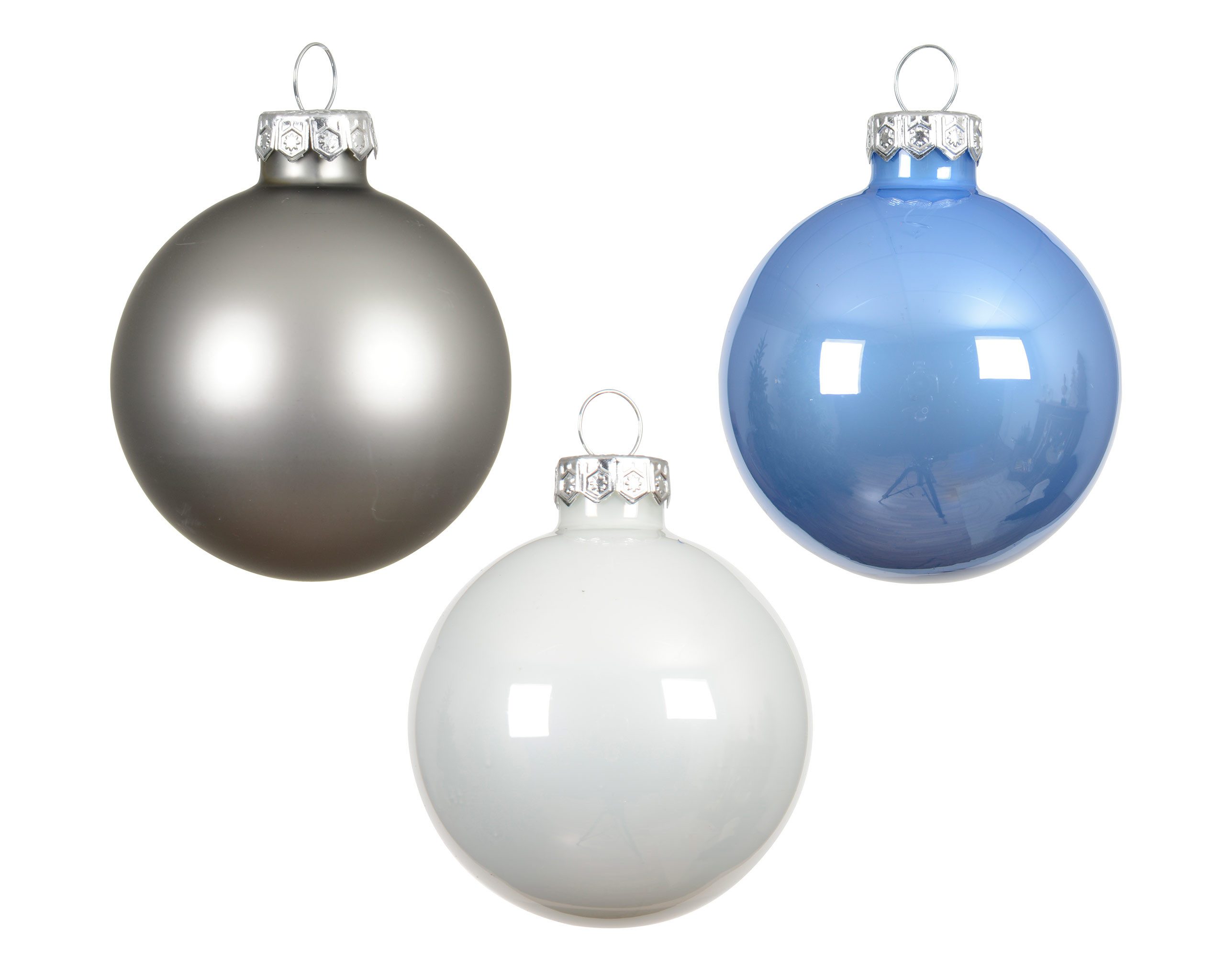 Kaemingk Weihnachtsbaumkugel, Weihnachtskugeln Glas 8cm 16 Stück - Blau / Grau Mix
