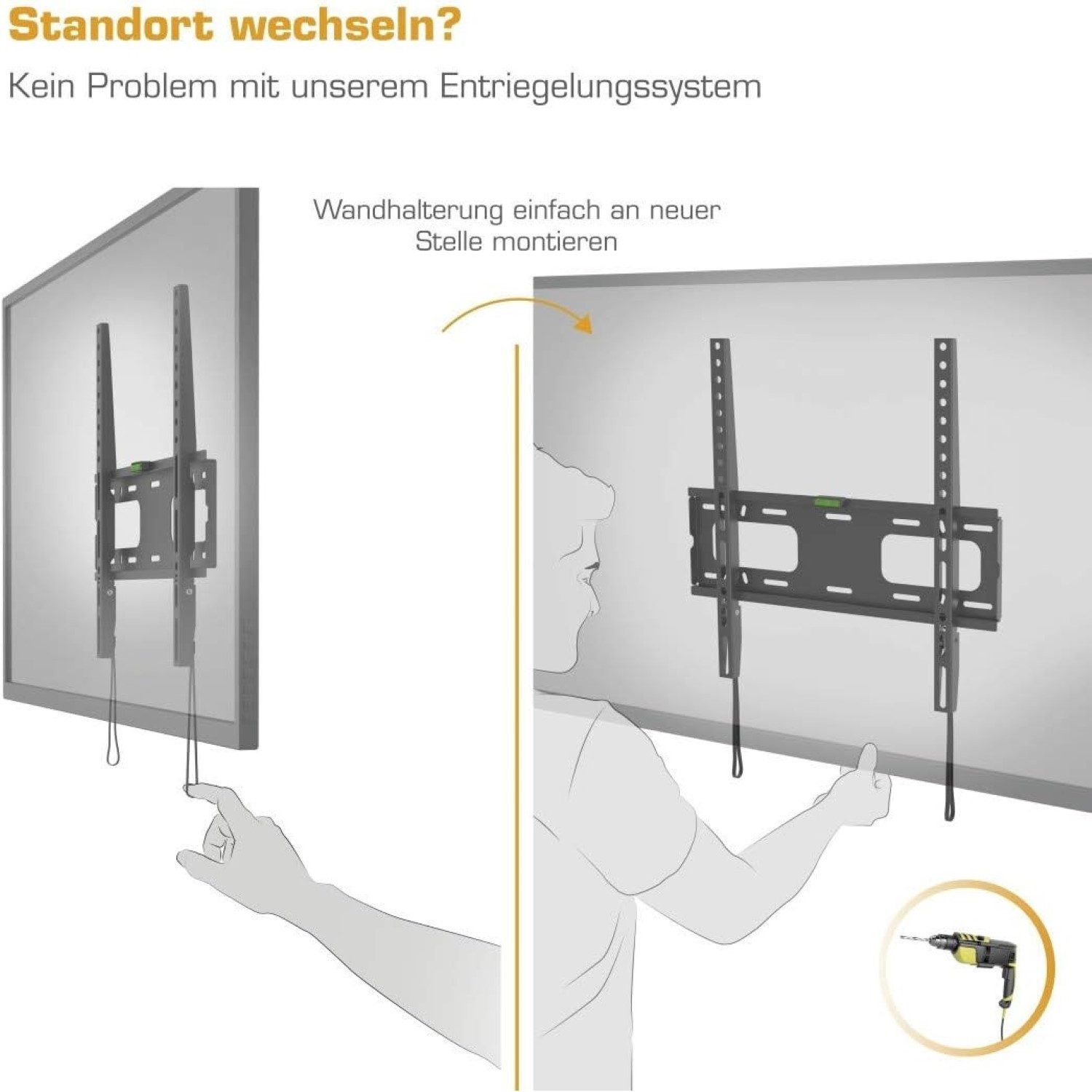 Hama Monitor-Halterung Fix Slim TV Wandhalterung Flach 37" bis 75", (Wand-Halter Alle VESA-Formate bis 400x400 für Monitor 37"-75" Zoll)