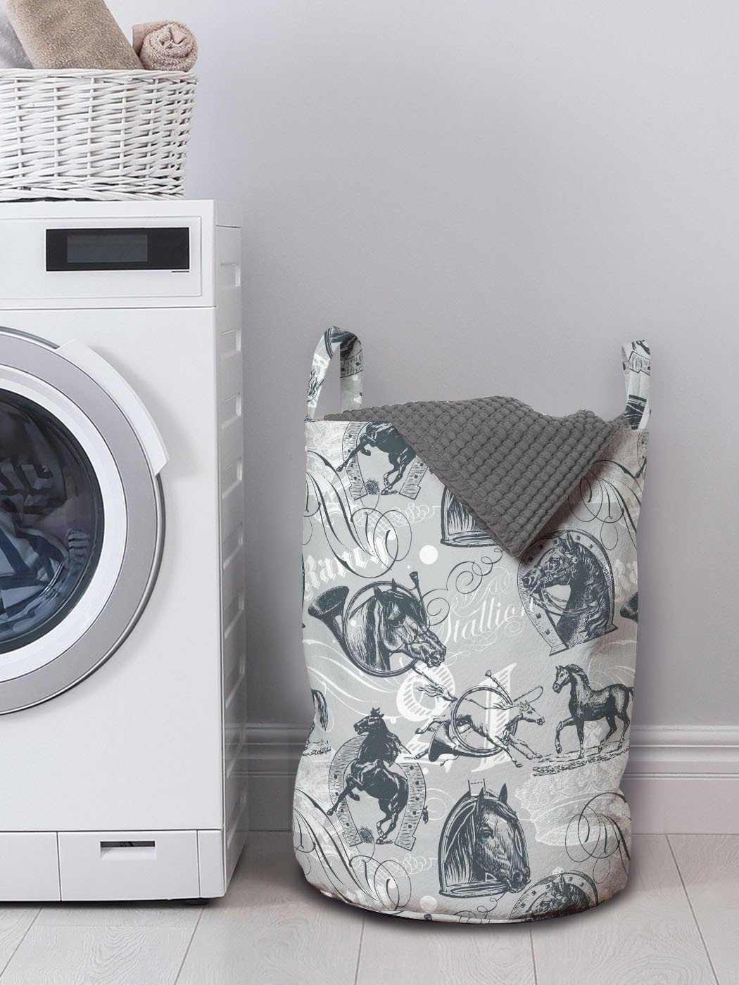 Wäschesäckchen Wäschekorb Sketch Pferde Waschsalons, Griffen Stil mit Hengst Kordelzugverschluss für Abakuhaus