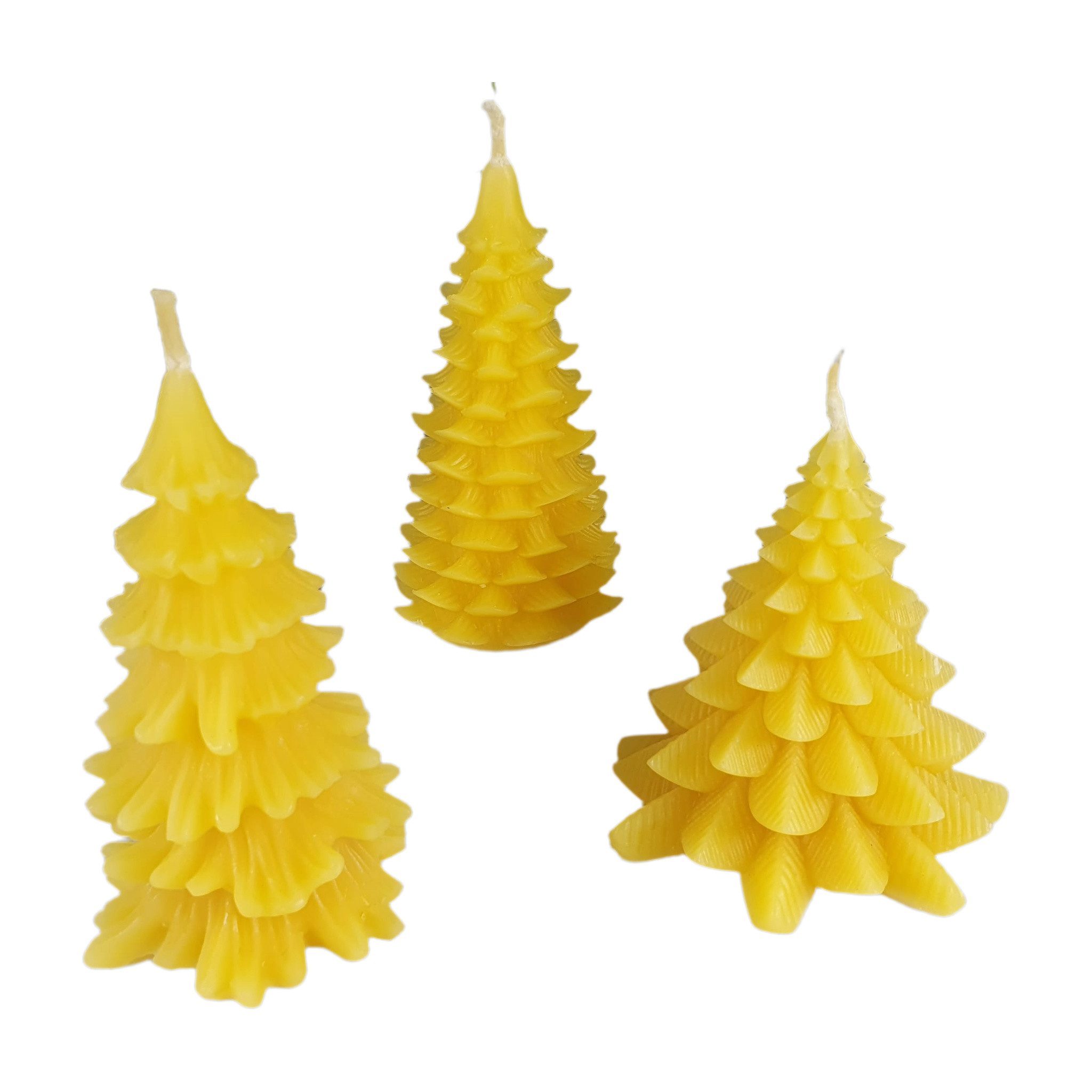 Aspinaworld Bienenwachskerze Tannenbaum Kerze 3er Set 9 cm – Weihnachtskerze aus Bienenwachs (3-tlg)