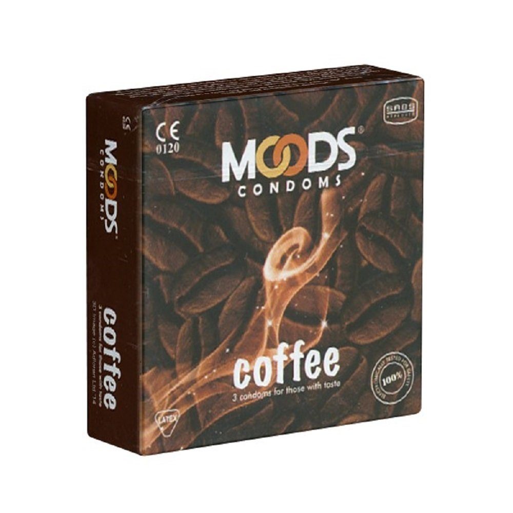 MOODS Condoms Kondome Coffee Condoms Packung mit, 3 St., Kondome mit Kaffee-Geschmack, Geschenk-Idee für Männer und Kaffee-Liebhaber(innen)