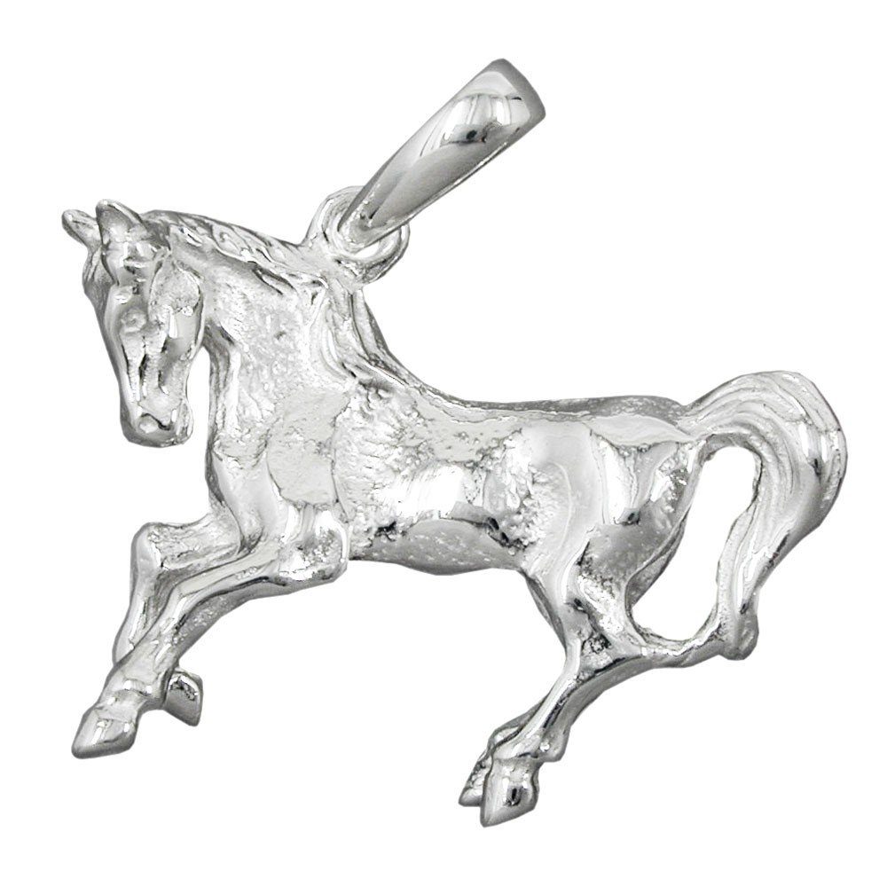 ausgeformt für Silberschmuck und Damen glänzend Herren Kettenanhänger Kettenanhänger Silber 25 großes inkl. mm x Schmuckbox, unbespielt massiv Pferd 925 32 Anhänger