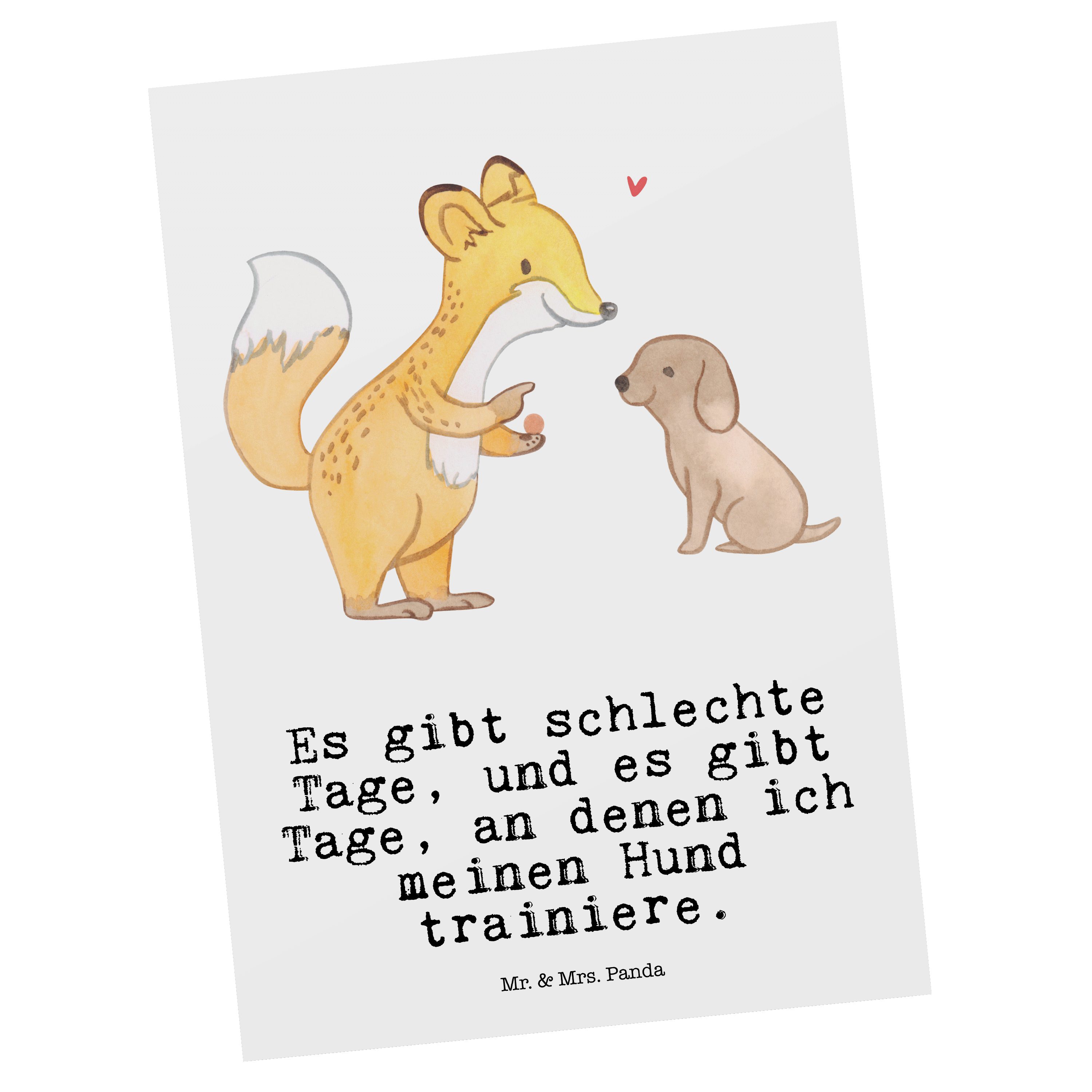 Mr. & Mrs. Geschenk, Ansichtskart Weiß - Hundeschule, Tage Postkarte Fuchs - Panda Hundetraining